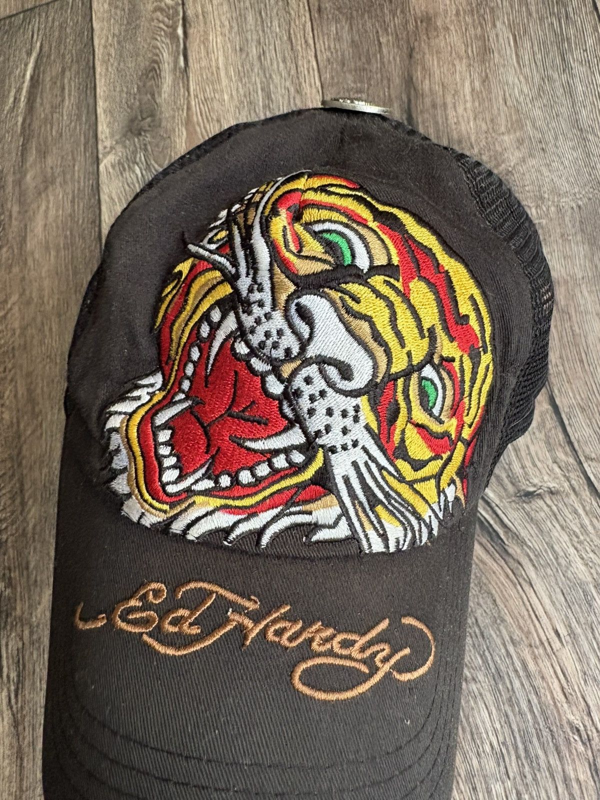Christian Audigier × Ed Hardy × Vintage Vintage Ed Hardy Tiger Trucker Cap Hat Size ONE SIZE - 5 Thumbnail