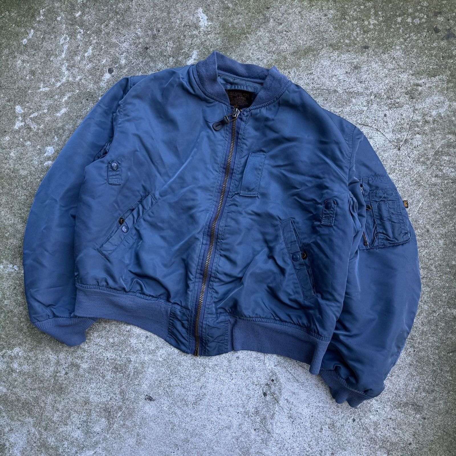 Vintage 80s USAF MA-1 Blue Bomber Jacket Faded Distressed ERD Grunge Size US L / EU 52-54 / 3 - 5 Thumbnail