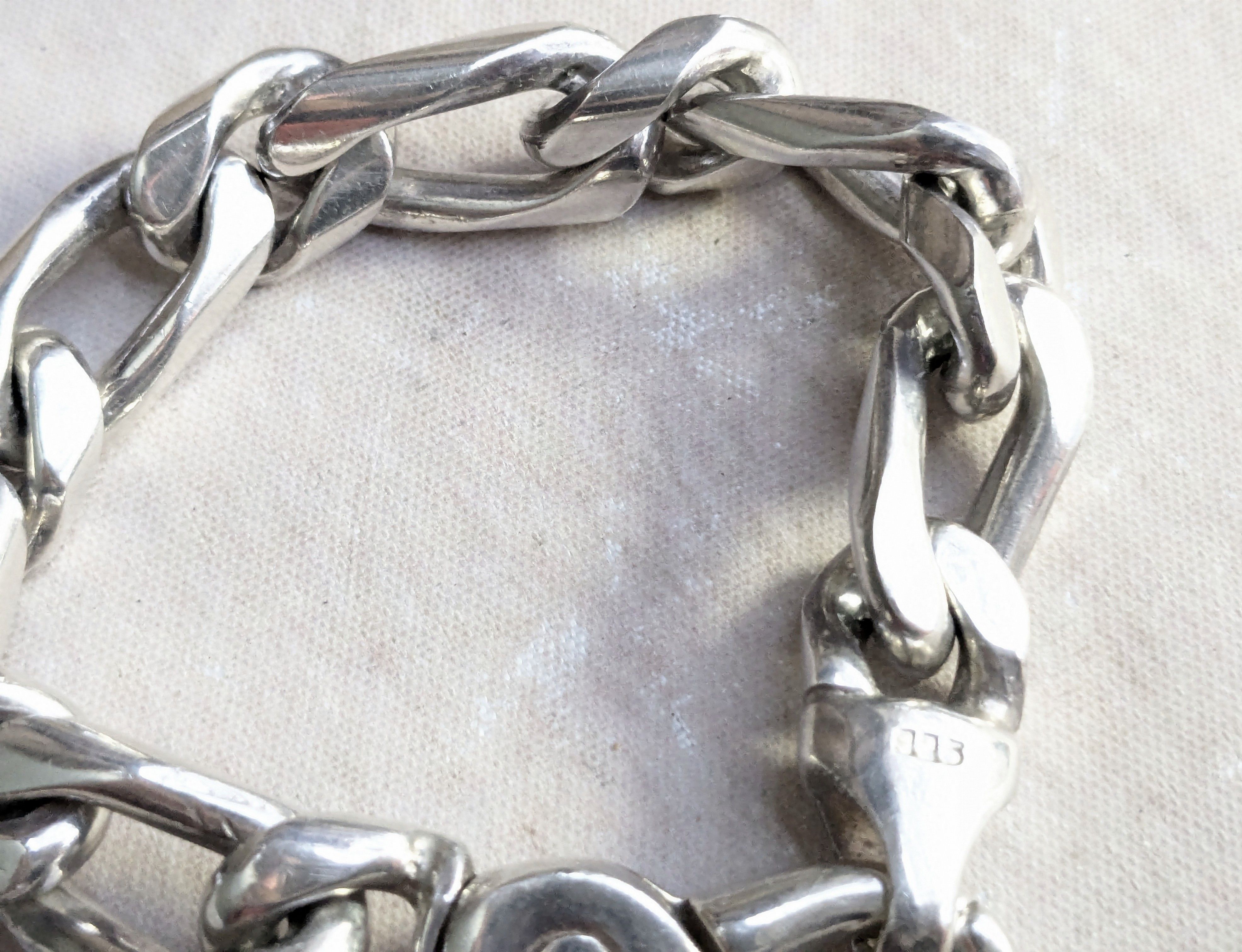 Jewelry Vintage Sterling Silver Figaro Bracelet 7" Biker Size ONE SIZE - 10 Thumbnail