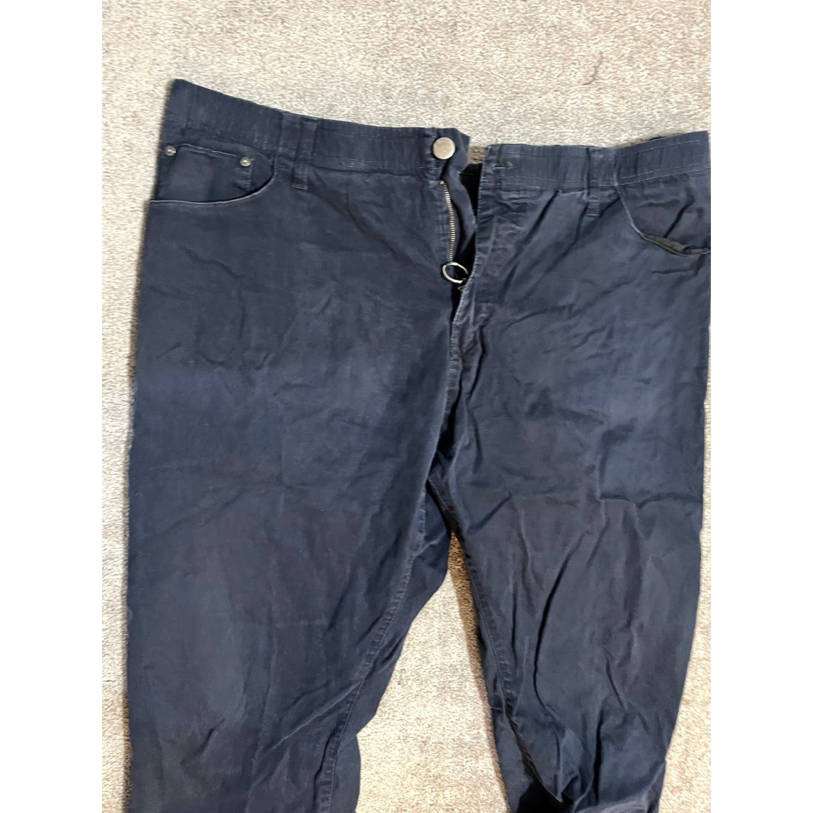 PD&C PD&C Pants Mens 42x32 Casual Chino Flat Front Navy Blue Slim Tapered Regular 42in Blue Cotton Chino Pants Mens Size US 42 / EU 58 - 2 Thumbnail