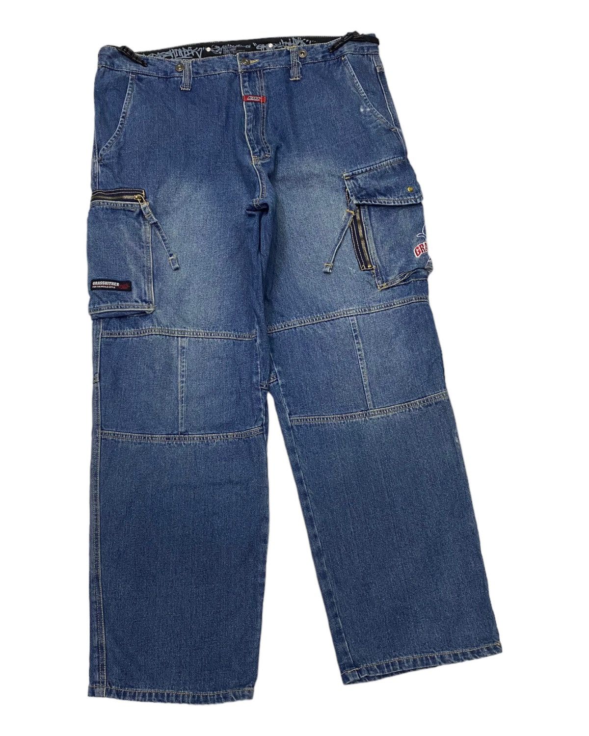 JNCO VINTAGE MARK GRASSHITHER STREETWEAR BAGGY DENIM CARGO JEANS Size US 40 / EU 56 - 3 Thumbnail