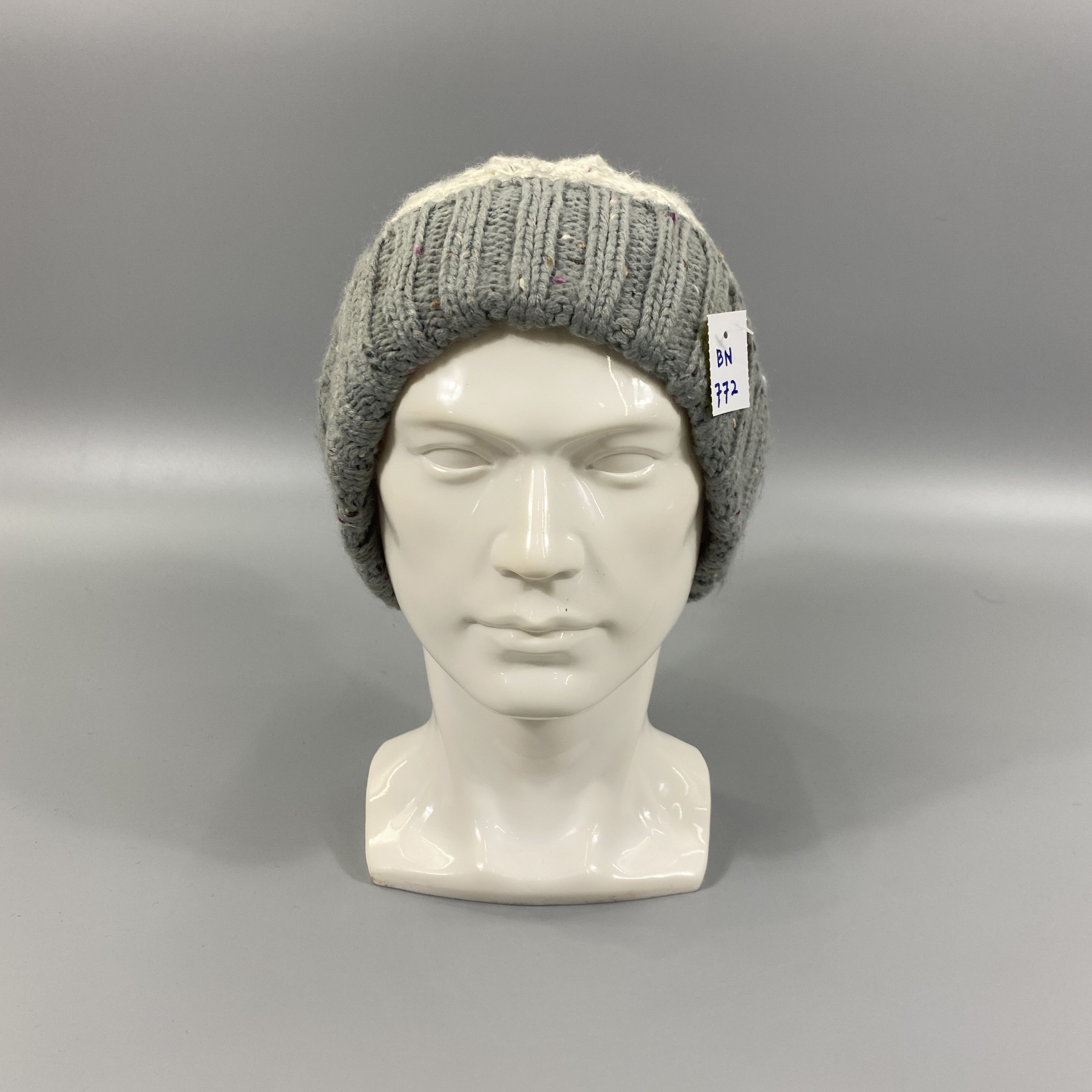 Japanese Brand Three Tone Knit beanie With Pompom -BN772 Size ONE SIZE - 2 Thumbnail