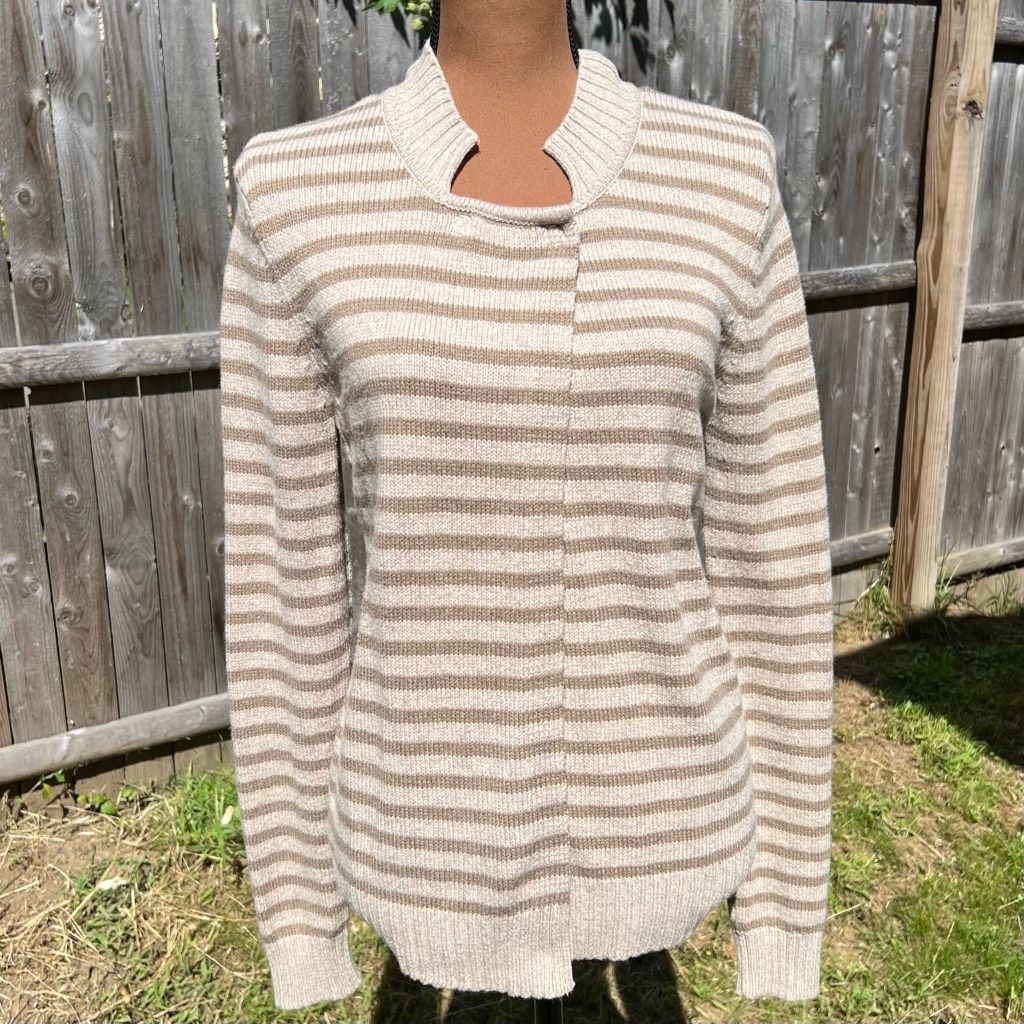 St. John St. John Striped Cardigan Sweater in Dark Alabaster & Light Size S / US 4 / IT 40 - 2 Thumbnail