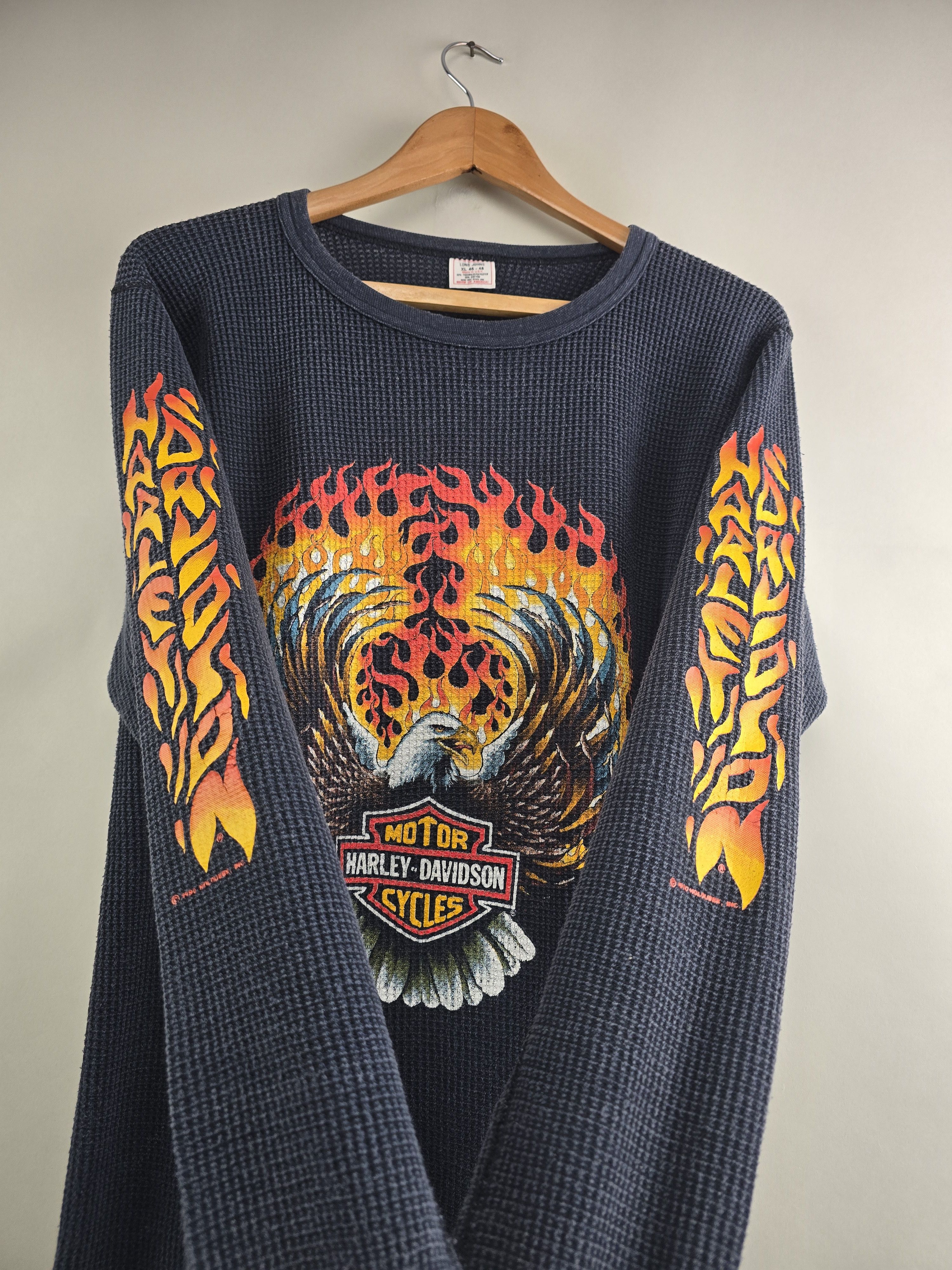 Harley Davidson × Vintage 1990 Harley Davidson Flames Thermal Long-sleeved XL Size US XL / EU 56 / 4 - 3 Thumbnail