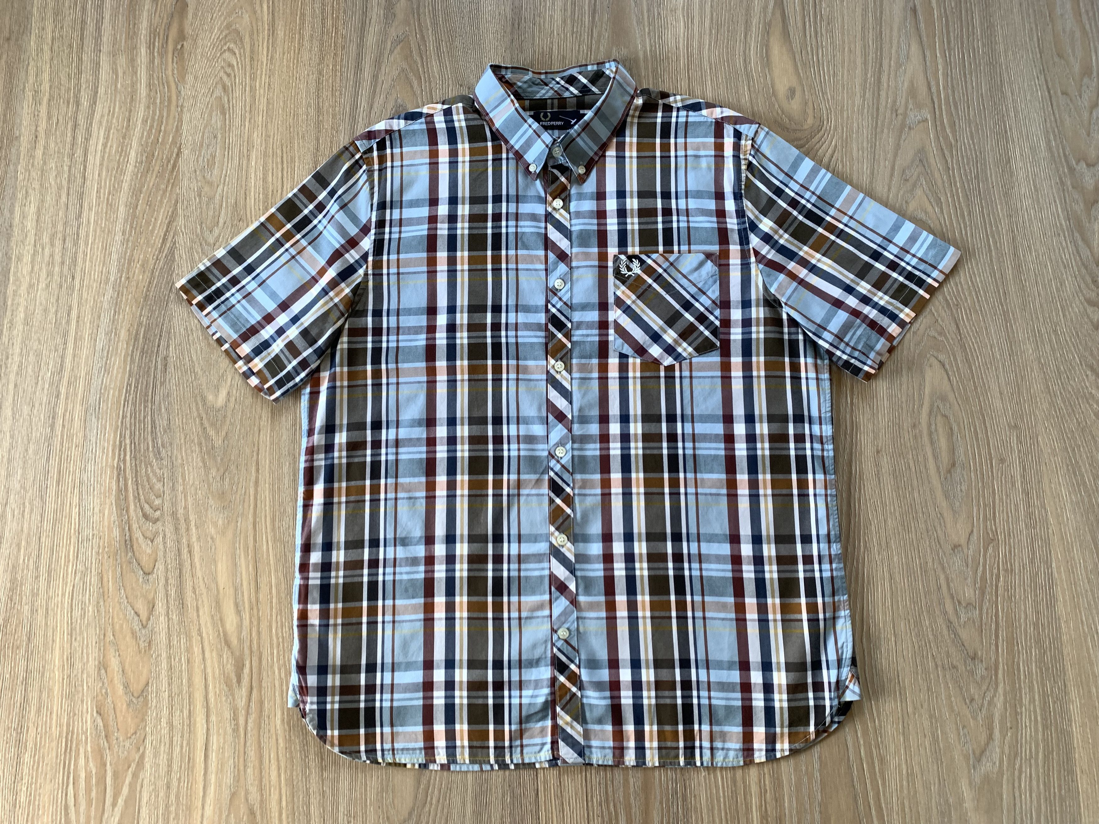 Designer × Fred Perry × Vintage Fred Perry Pocket Short Sleeve Plaid Shirt Size US XL / EU 56 / 4 - 2 Thumbnail