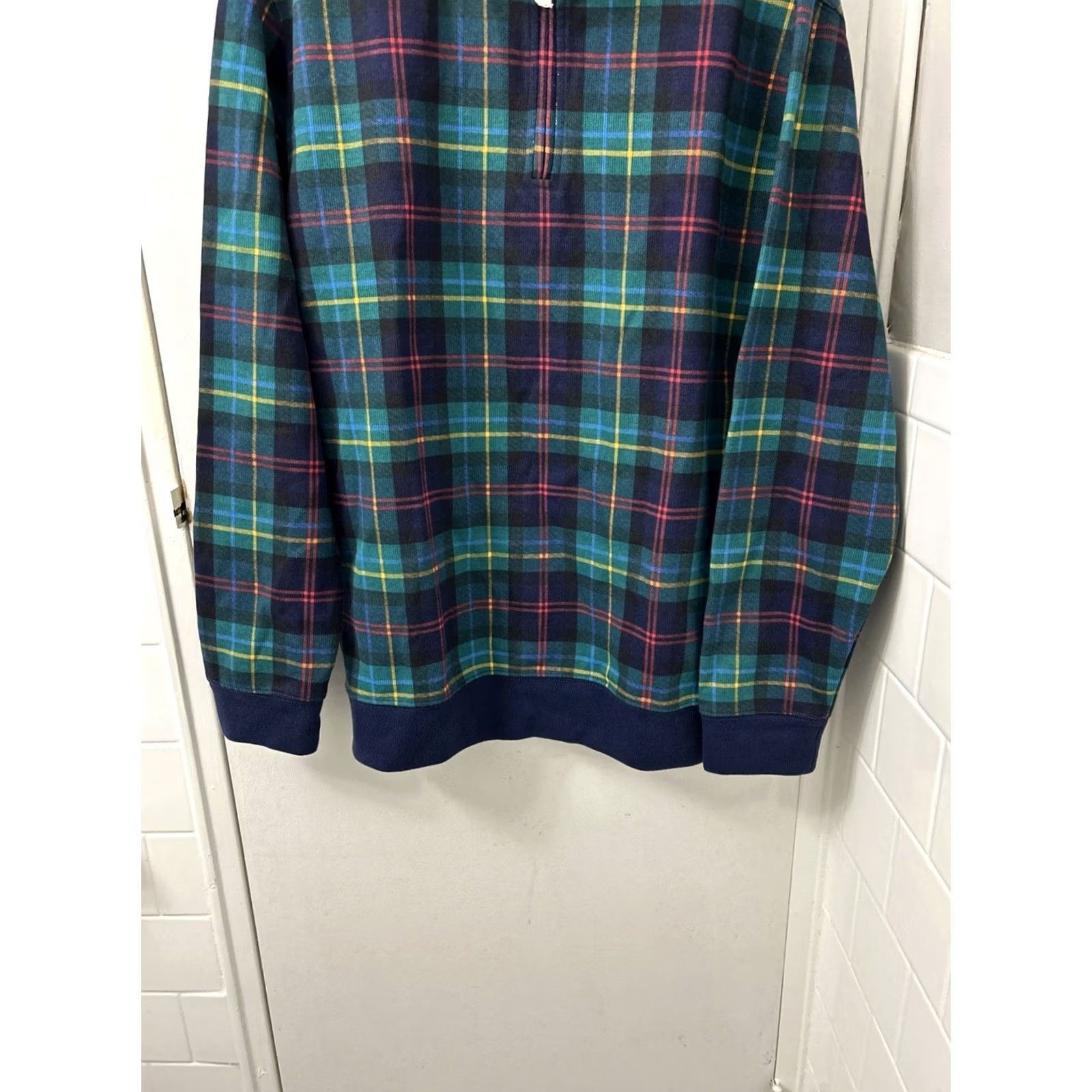 Lands' End Lands' End Mens Long Sleeve 1/4 Zip Pullover Sweatshirt Plaid Black Watch Tartan Multicolor Cotton Polyester Jersey L Size US L / EU 52-54 / 3 - 3 Thumbnail
