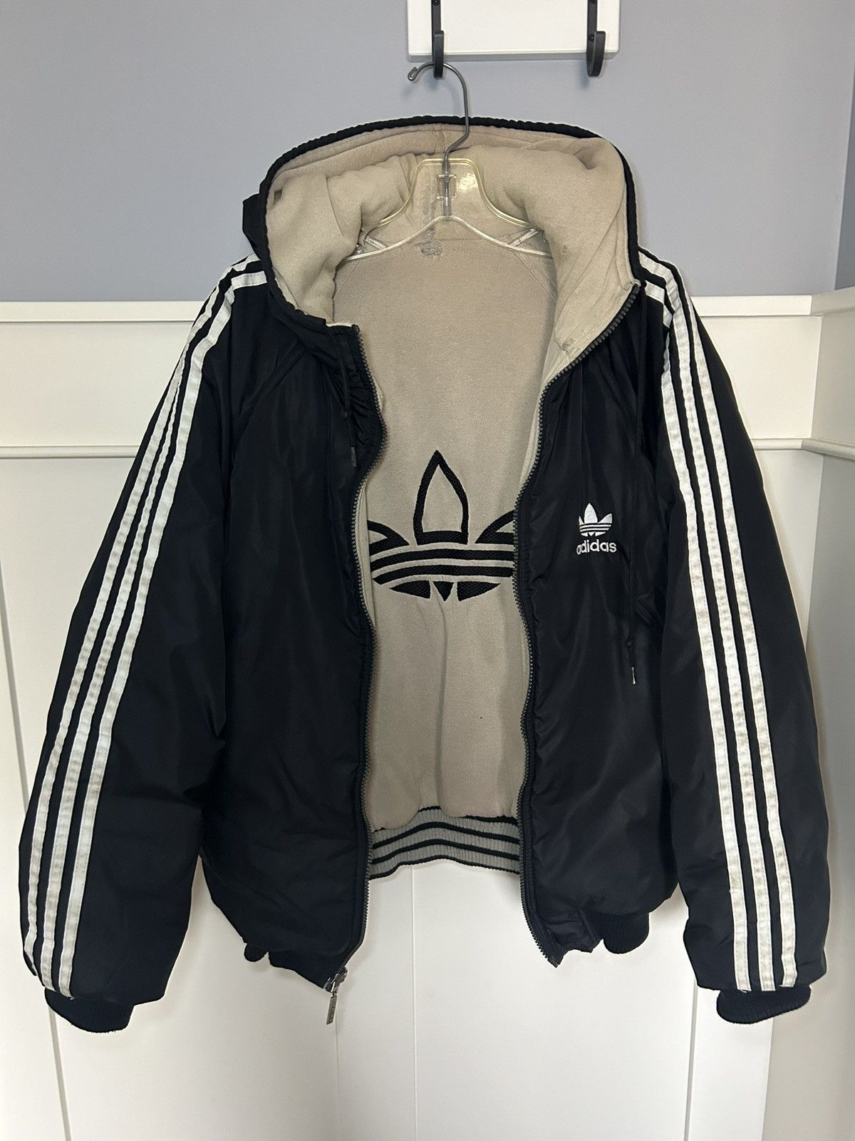 Vintage Adidas reversible chainstitch logo puffer jacket