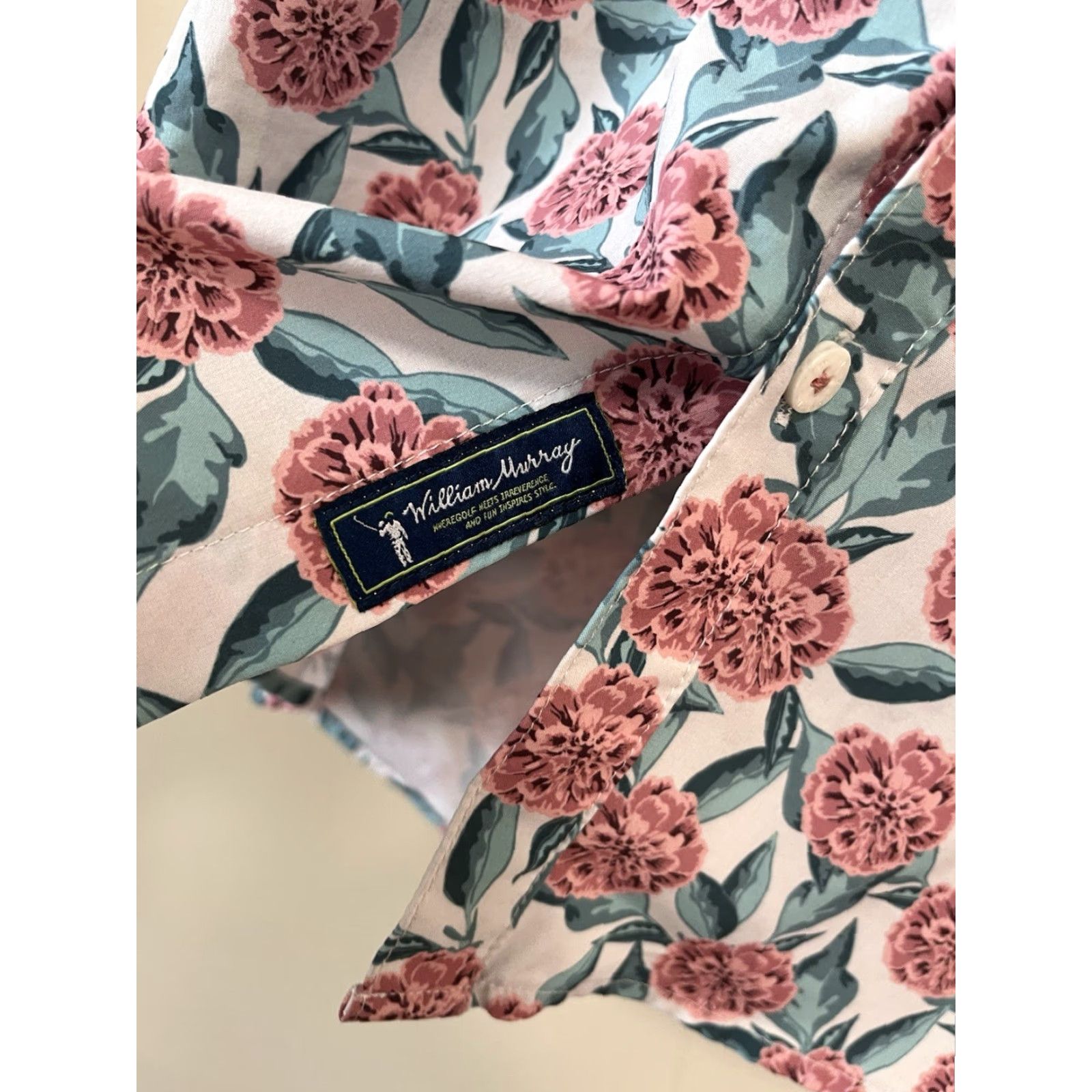 Vintage WILLIAM MURRAY Golf Polo Shirt Mens L Tropical Floral Mums Performance White Short Sleeve Collared Size US L / EU 52-54 / 3 - 4 Thumbnail