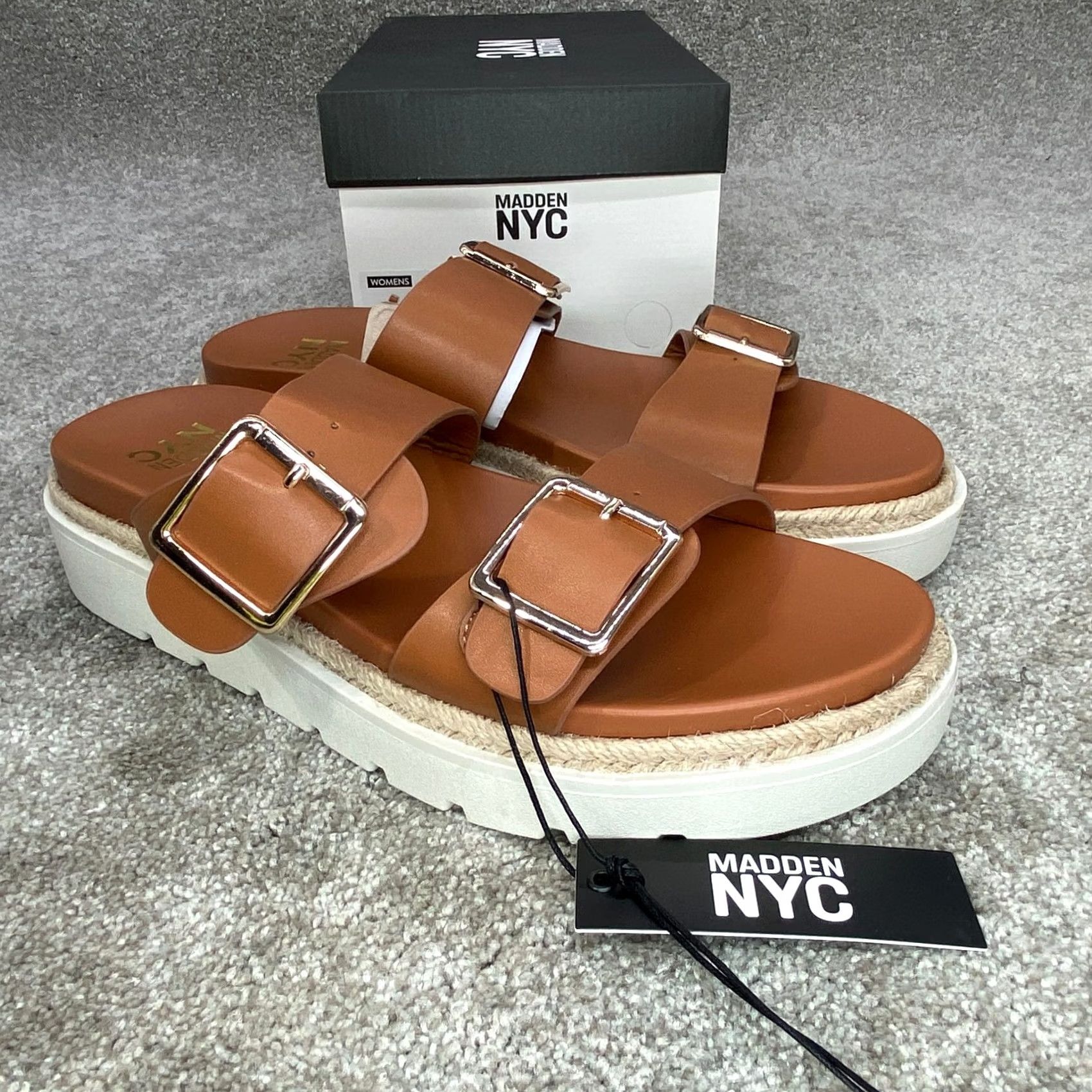 Steve Madden Steve Madden NYC Women’s Platform Sandals Women’s Size 11 Tan Raffia Buckle Ankle Strap Rubber Outsole Summer Casual Size US 11 / IT 41 - 4 Thumbnail