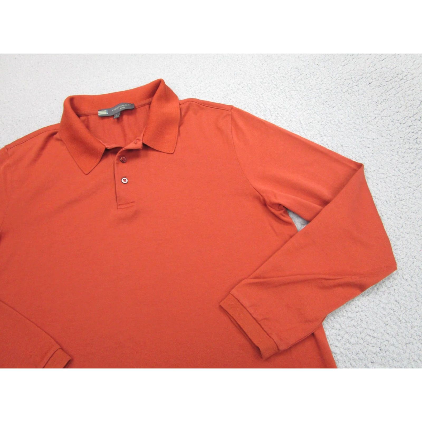 Vintage Robert Barakett 100% Pima Cotton Mens Large Orange Polo Shirt Long Sleeve Casual Size US L / EU 52-54 / 3 - 2 Thumbnail