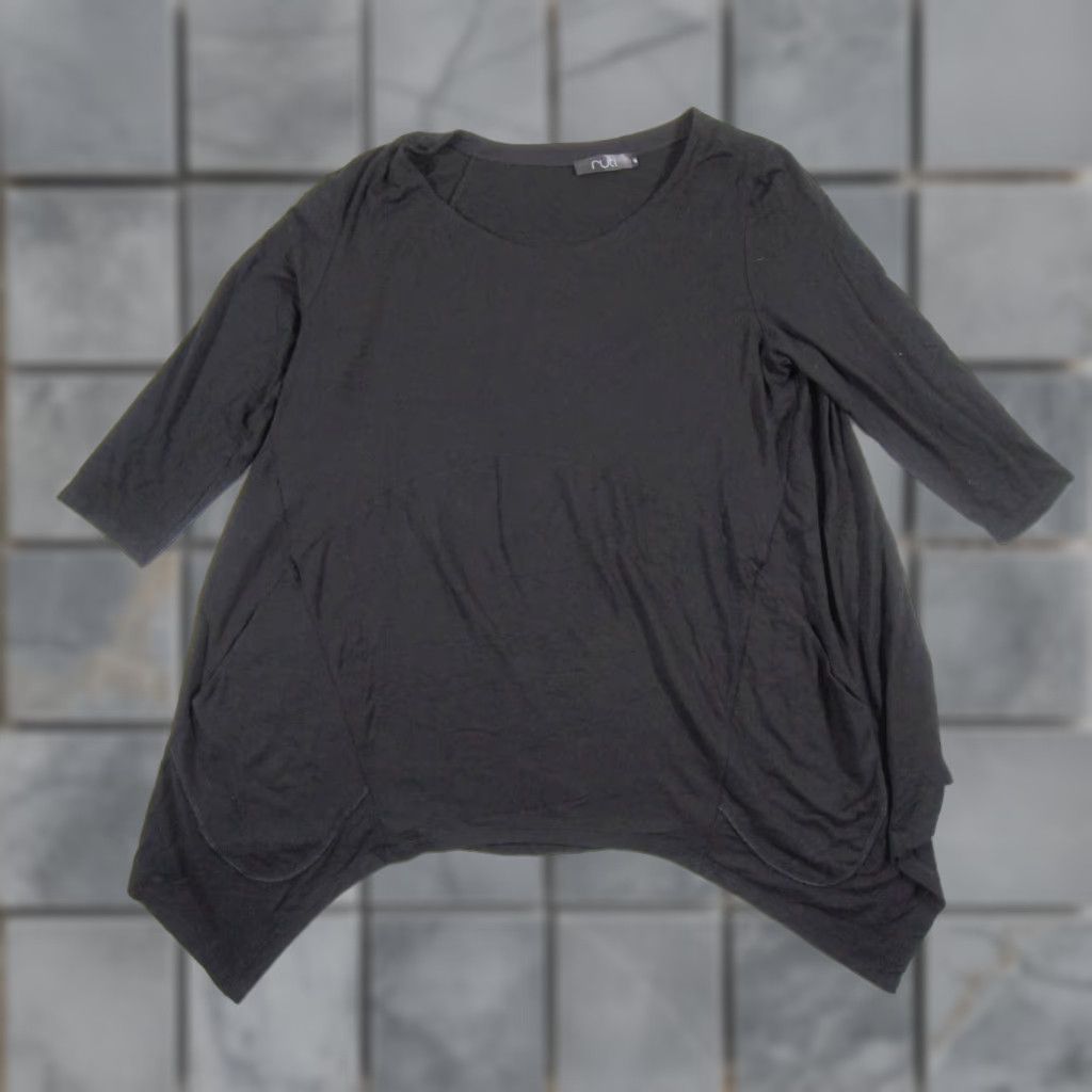 Vintage Ruti Tunic Top Womens 6 Black Jersey Long Sleeve Casual Pockets Size M / US 6-8 / IT 42-44 - 1 Thumbnail