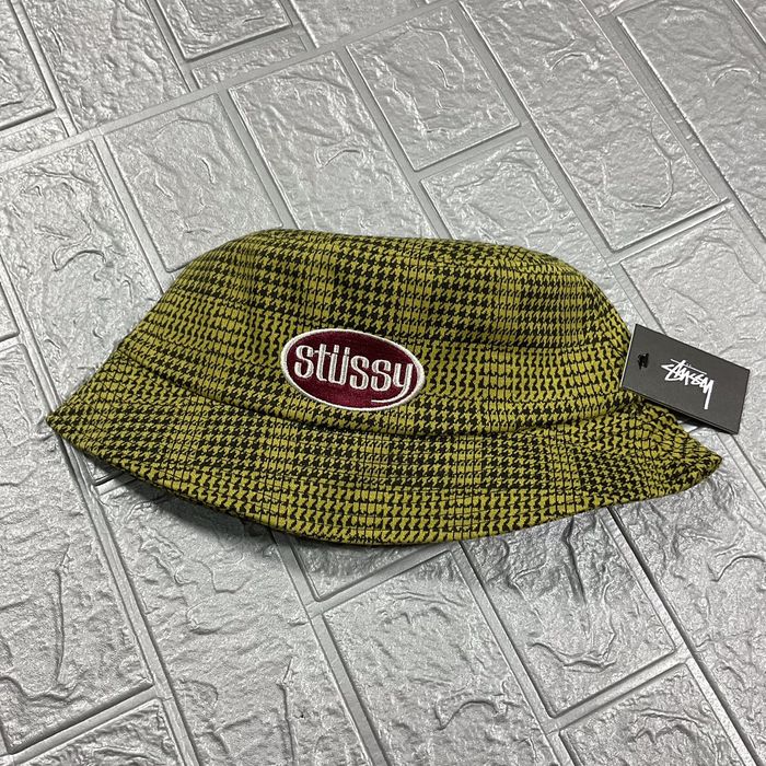Vintage Stussy Lola Plaid Knit Bucket Hat Gold Grailed