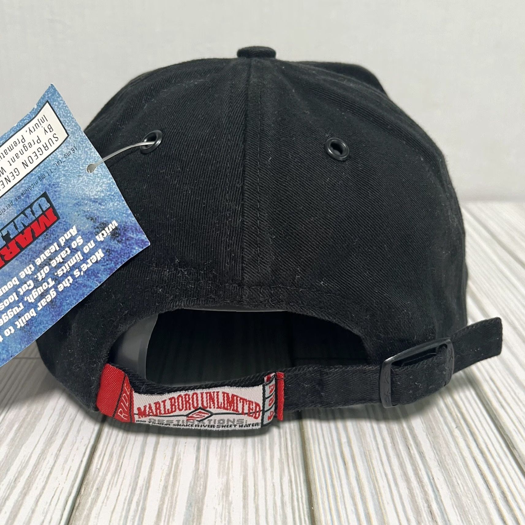 Marlboro VINTAGE Marlboro Hat Cap Strap Back Unlimited Gear Deadstock Black Red Cigarette Men One Size Adjustable Baseball Cap 90s Retro USA Mens Size ONE SIZE - 5 Thumbnail