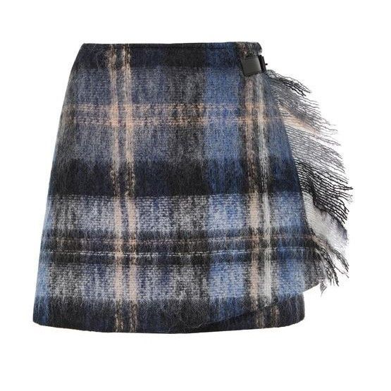 LOEWE Check Blue Wool and Mohair Mini Skirt New & Authentic