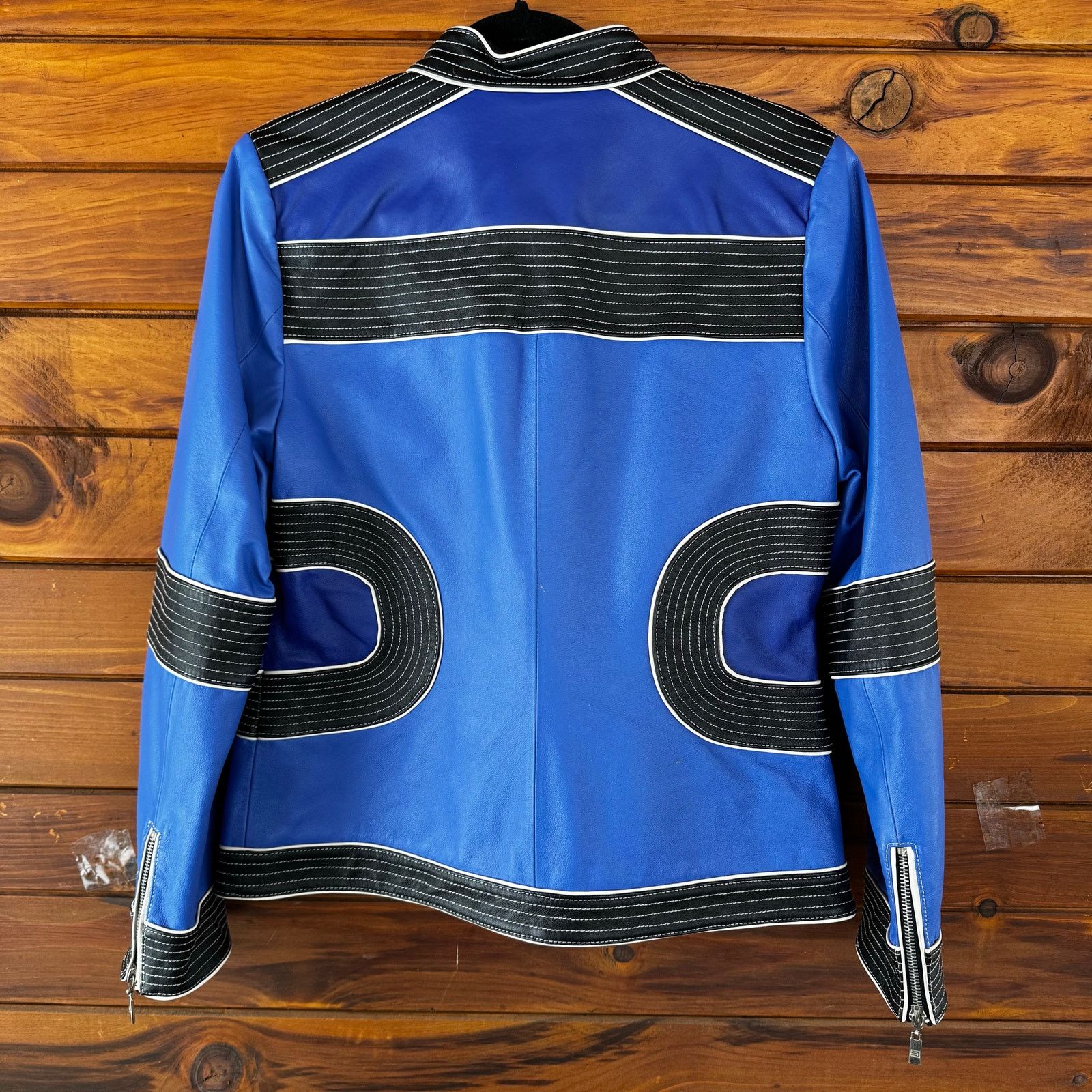 Vintage Vintage Y2K Pamela McCoy Moto Biker Blue Leather Jacket Size S / US 4 / IT 40 - 2 Thumbnail