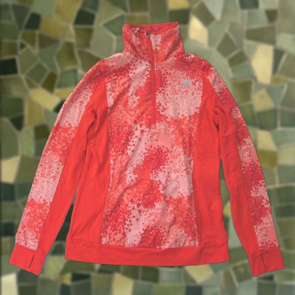Adidas VINTAGE Adidas Clima Warm Red Pink Polka Dot 1/4 Zip Pullover Pocket Thumb Hole Shirt M Size M / US 6-8 / IT 42-44 - 1 Thumbnail