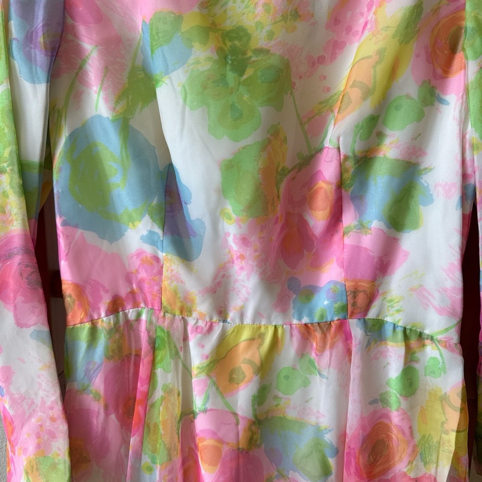 Other Vintage 1970 chiffon Posh Pastel Floral Long Sleeve Dress Size M / US 6-8 / IT 42-44 - 5 Thumbnail