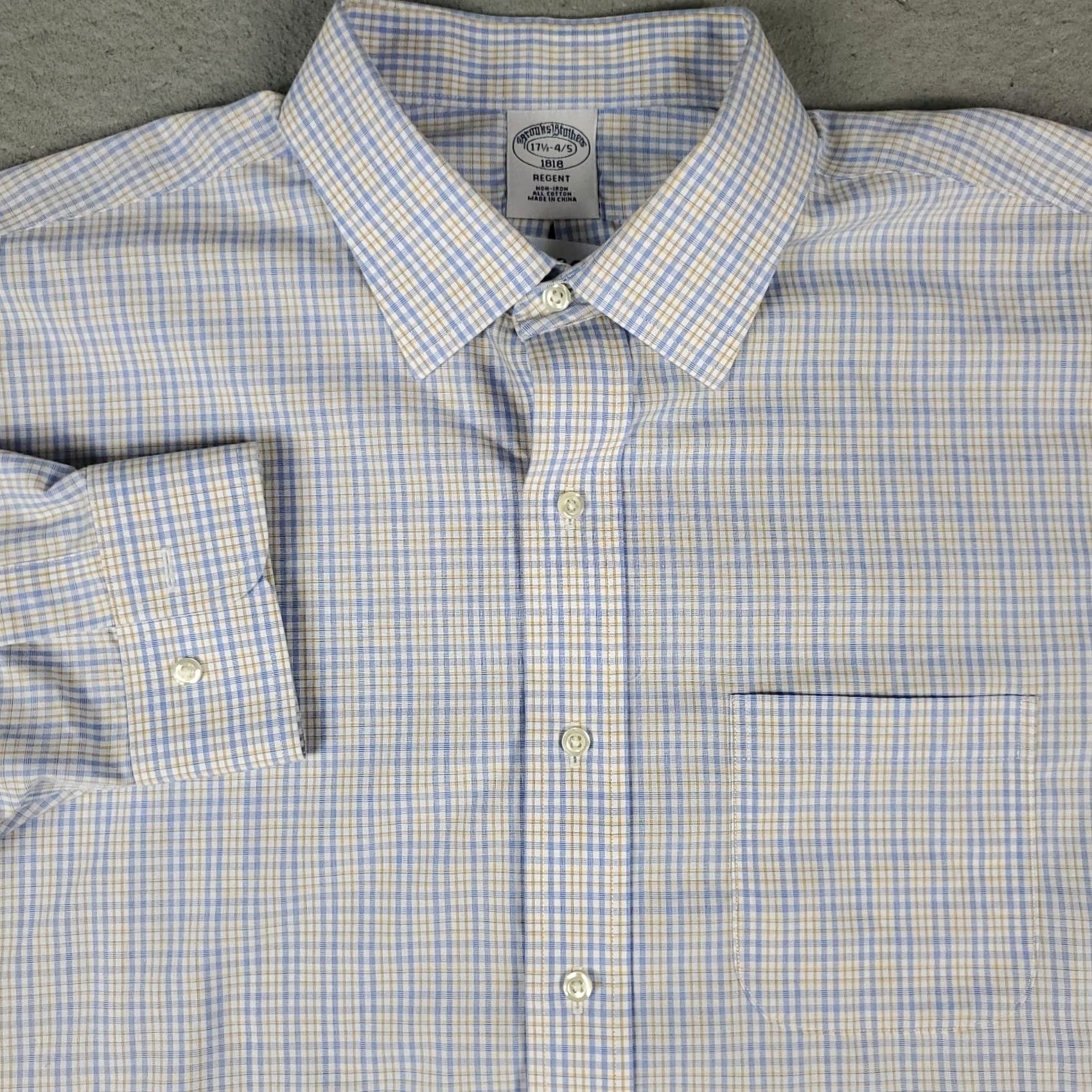 Brooks Brothers Brooks Brothers Shirt Mens 17.5 Blue Check Regent Dress Button Up Long Sleeve Size 48R - 2 Thumbnail