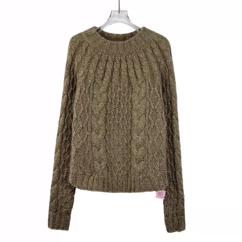 Saint Laurent Paris Saint Laurent Dark brown gold mohair twist crewneck long-sl Size US M / EU 48-50 / 2 - 1 Thumbnail