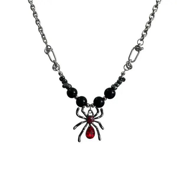Jewelry Spider Pendant Choker Necklace with Red Gem Size ONE SIZE - 6 Thumbnail