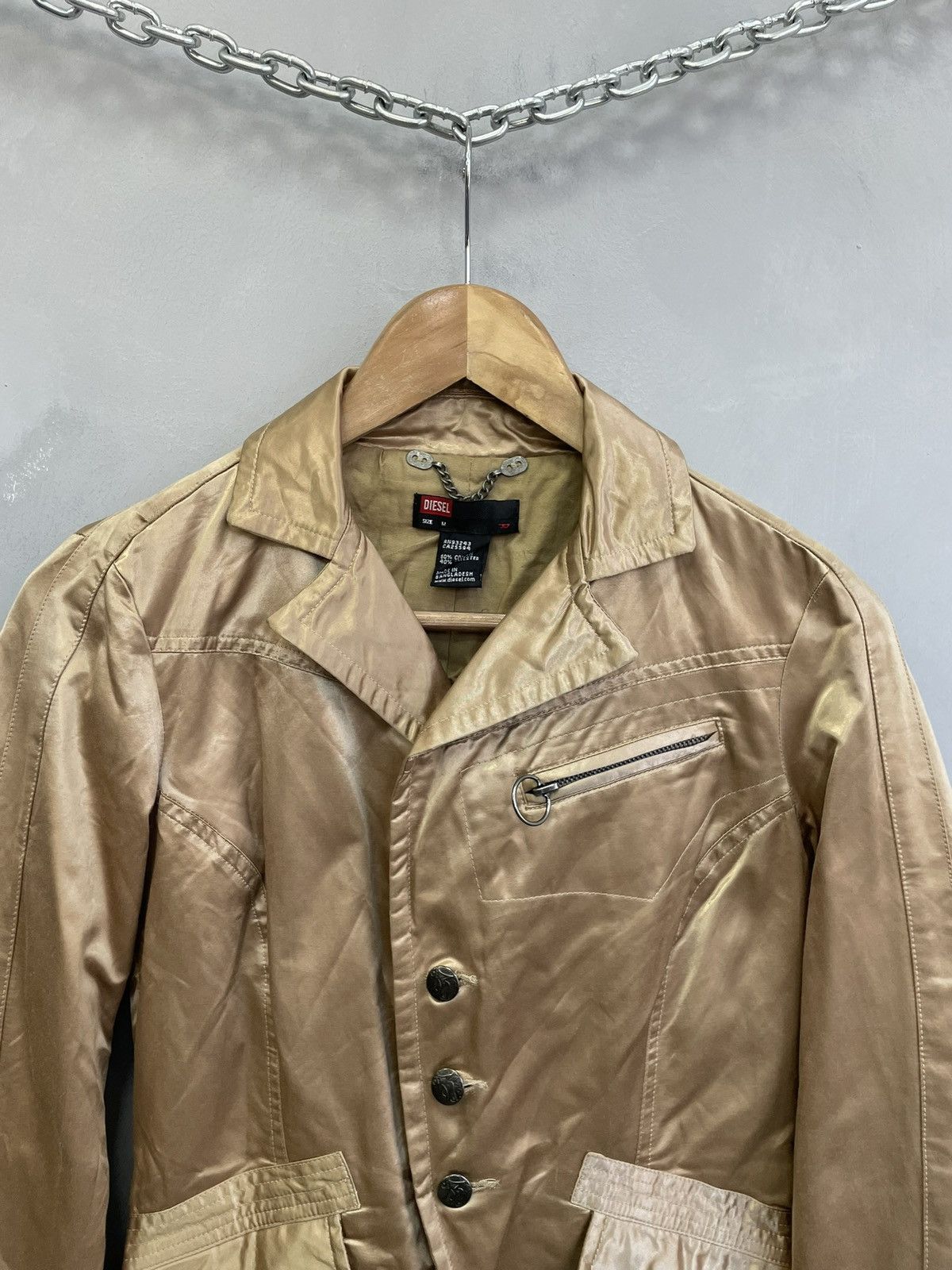 Diesel Diesel Gold Satin Moto Jacket Y2K Glamour Street Style Size M / US 6-8 / IT 42-44 - 2 Thumbnail