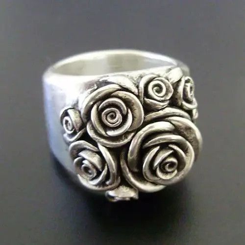 VIBE Vintage Silver Rose Flower Ring (Size 5-11) Size ONE SIZE - 8 Thumbnail