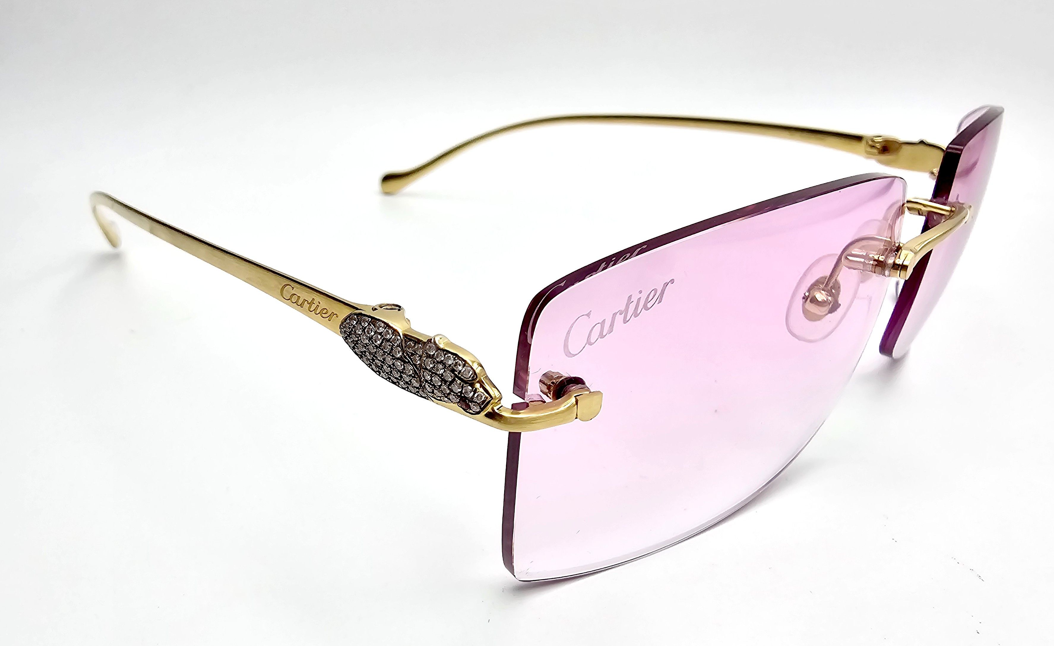 Cartier Cartier Rimless Custom Diamond Gold Sunglasses Size ONE SIZE - 8 Thumbnail