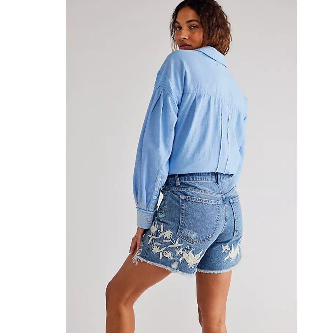 Free People New FREE PEOPLE You're My Butterfly Embroidered Shorts 24 Size 24" / US 00 / IT 34 - 3 Thumbnail