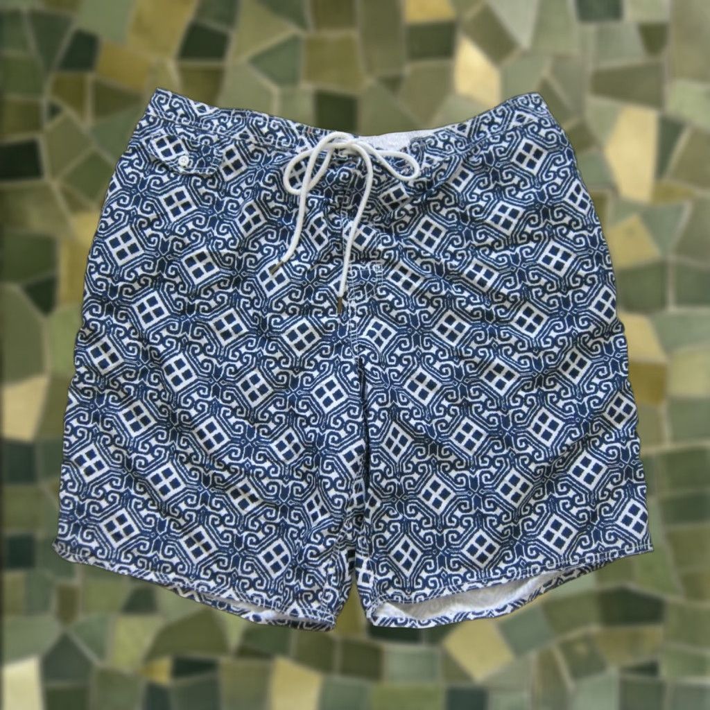 Vintage St. John's Bay White Blue Paisley Lined Swim Beach Board Shorts Men XXL Size US 39 - 1 Thumbnail