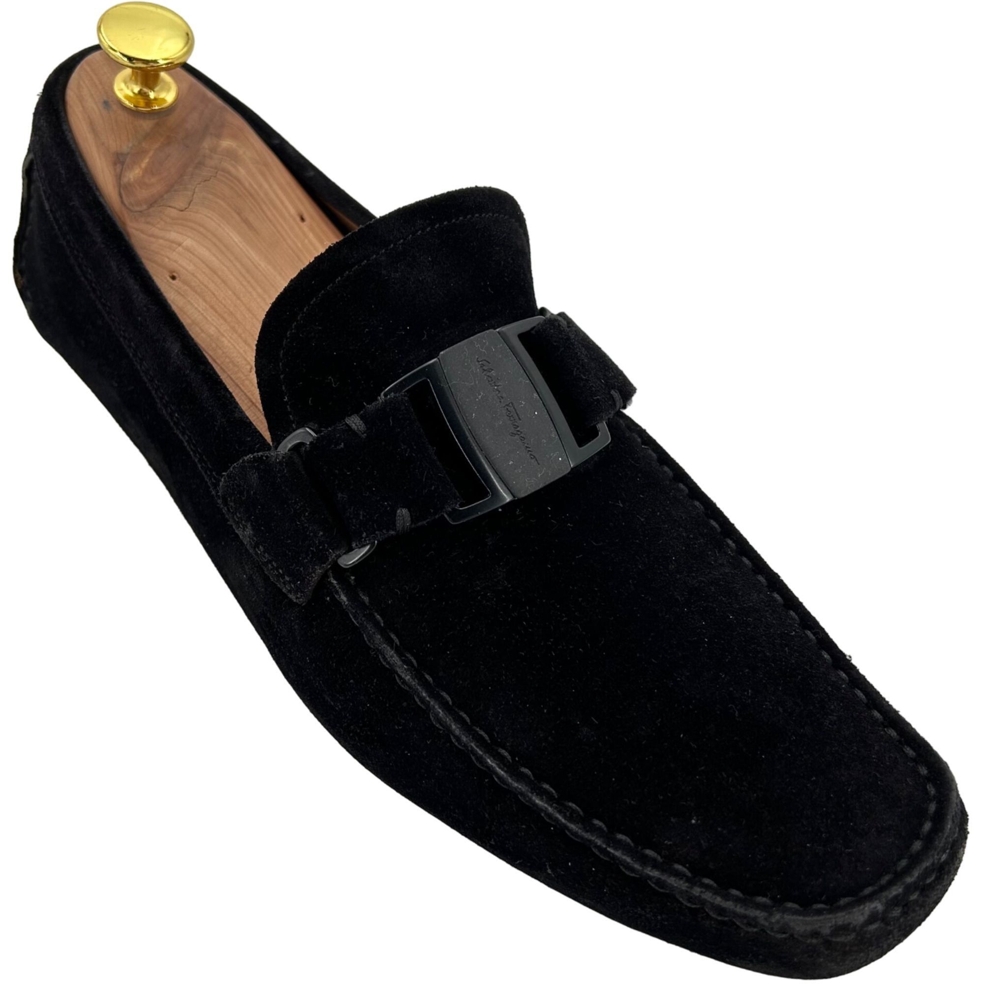 Salvatore Ferragamo PETER BLACK LEATHER SF BUCKLE MOCCASIN  display picture 1