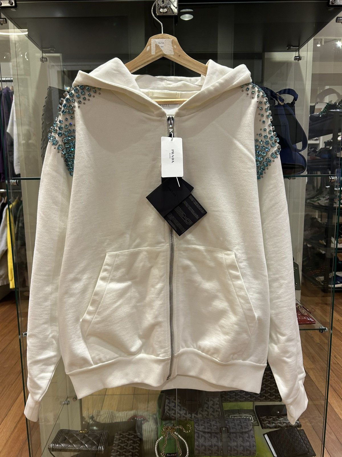 Prada Prada Runway Crystals Zip Up Hoodie - White Size US M / EU 48-50 / 2 - 1 Thumbnail