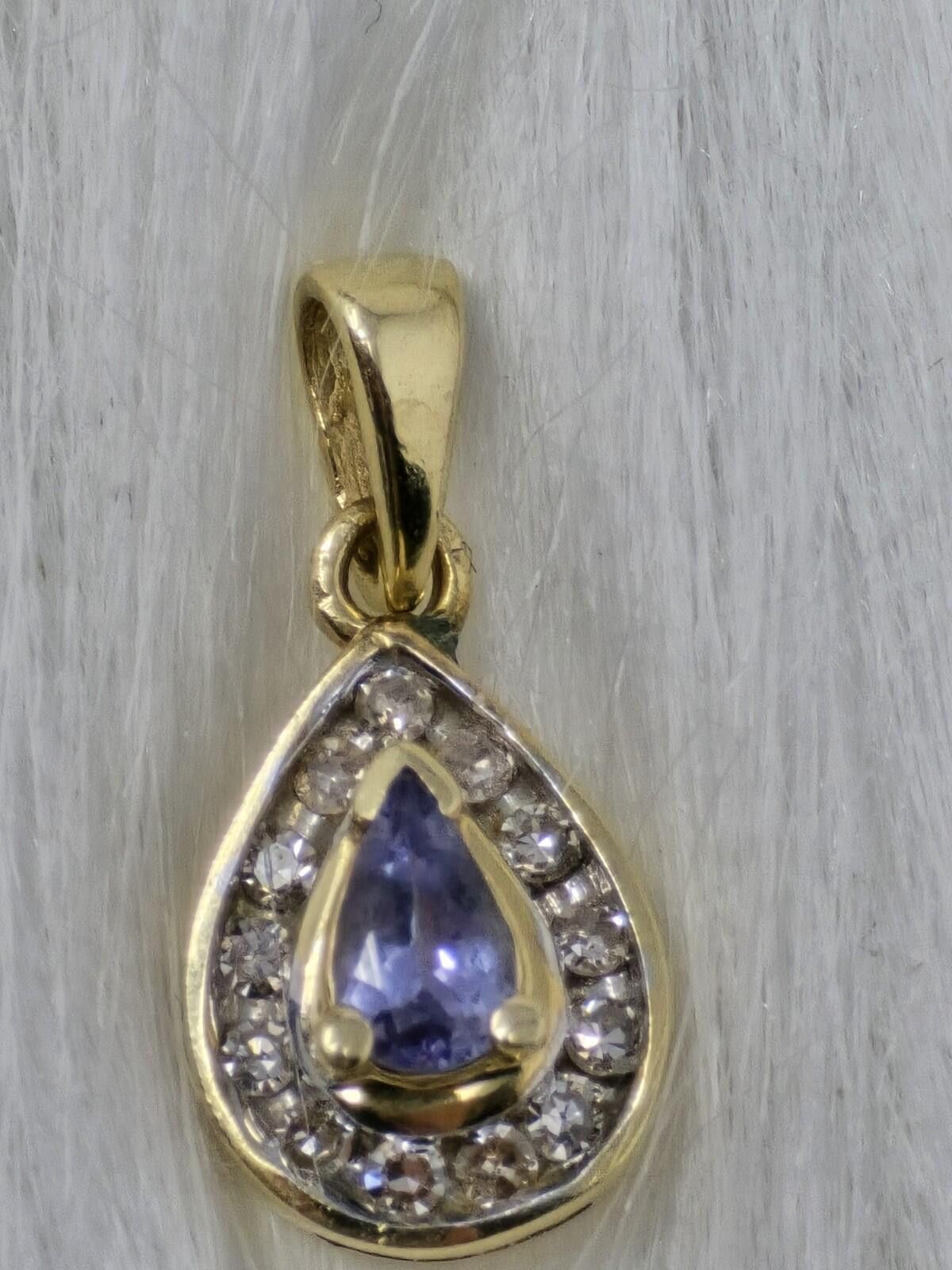 The Unbranded Brand 14k Gold Tanzanite Diamond Halo Pendant Pear Shape Size ONE SIZE - 1 Thumbnail