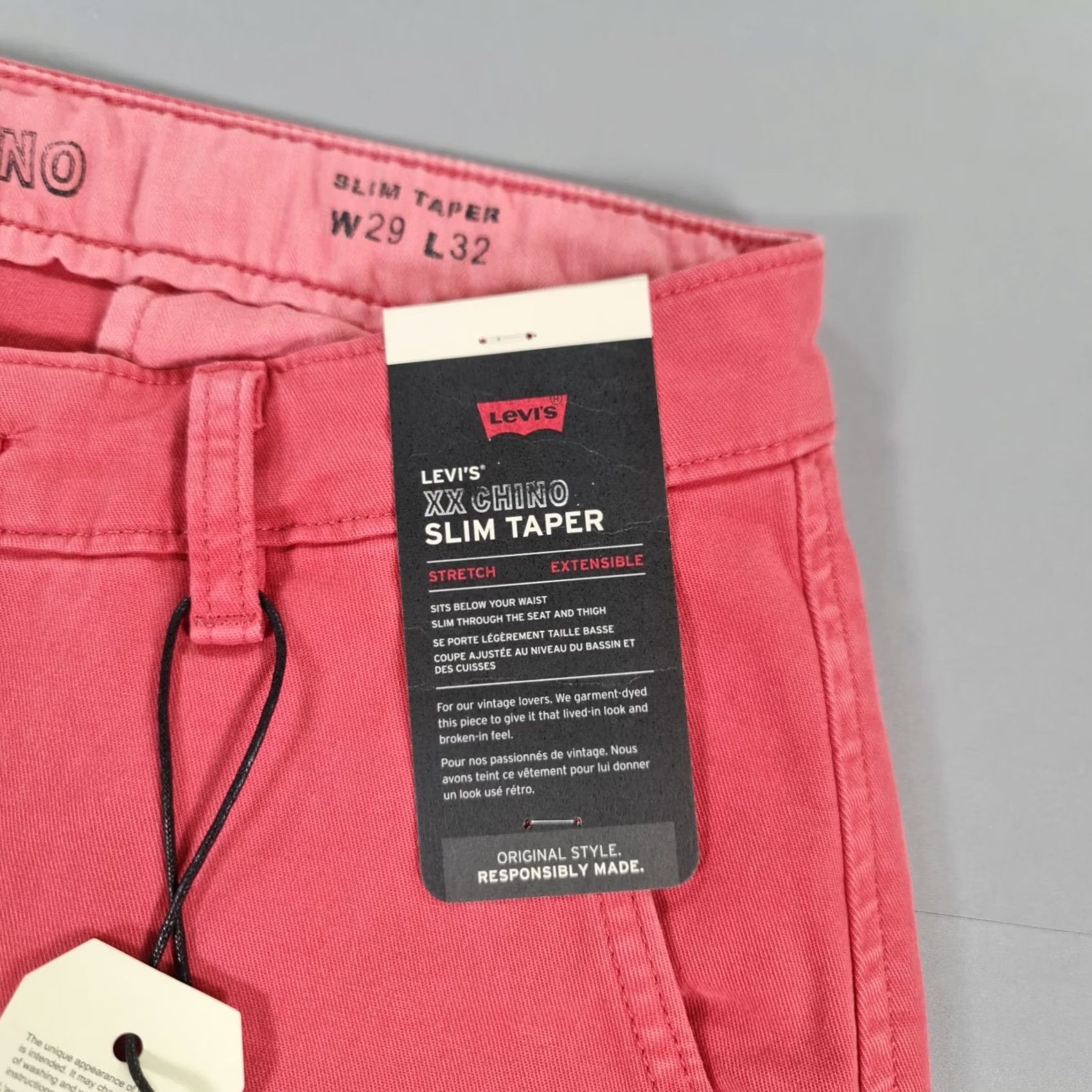 Levi's Levi's Mens XX Chino Trousers Slim Taper Pink W29 L32 Cotton Elastane Pants Size US 29 - 5 Thumbnail