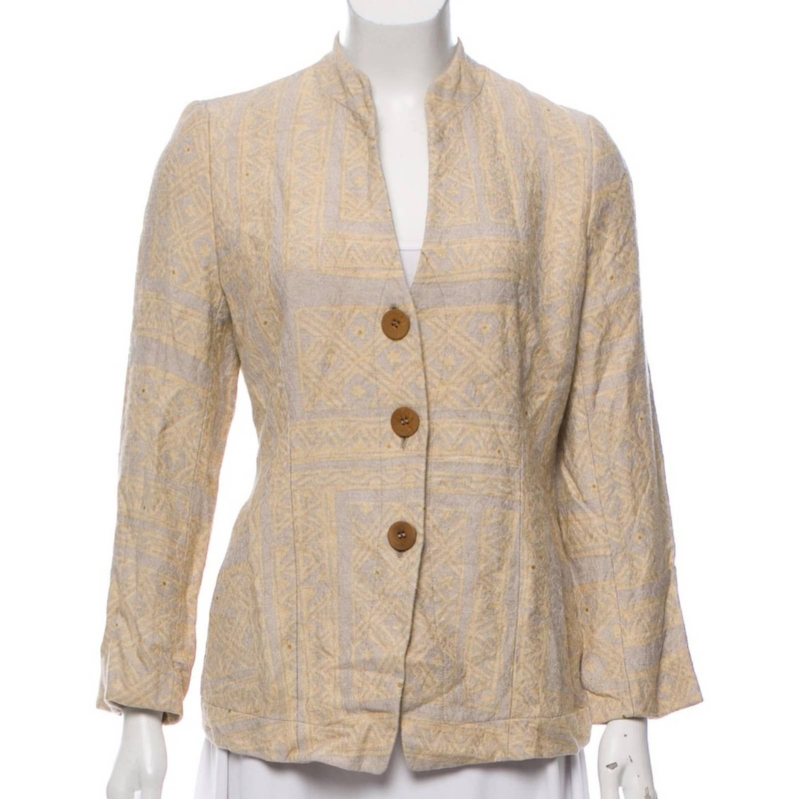 image of Vintage Giorgio Armani Le Collezioni 90's Eclectic Blazer in Tan, Women's (Size Small)