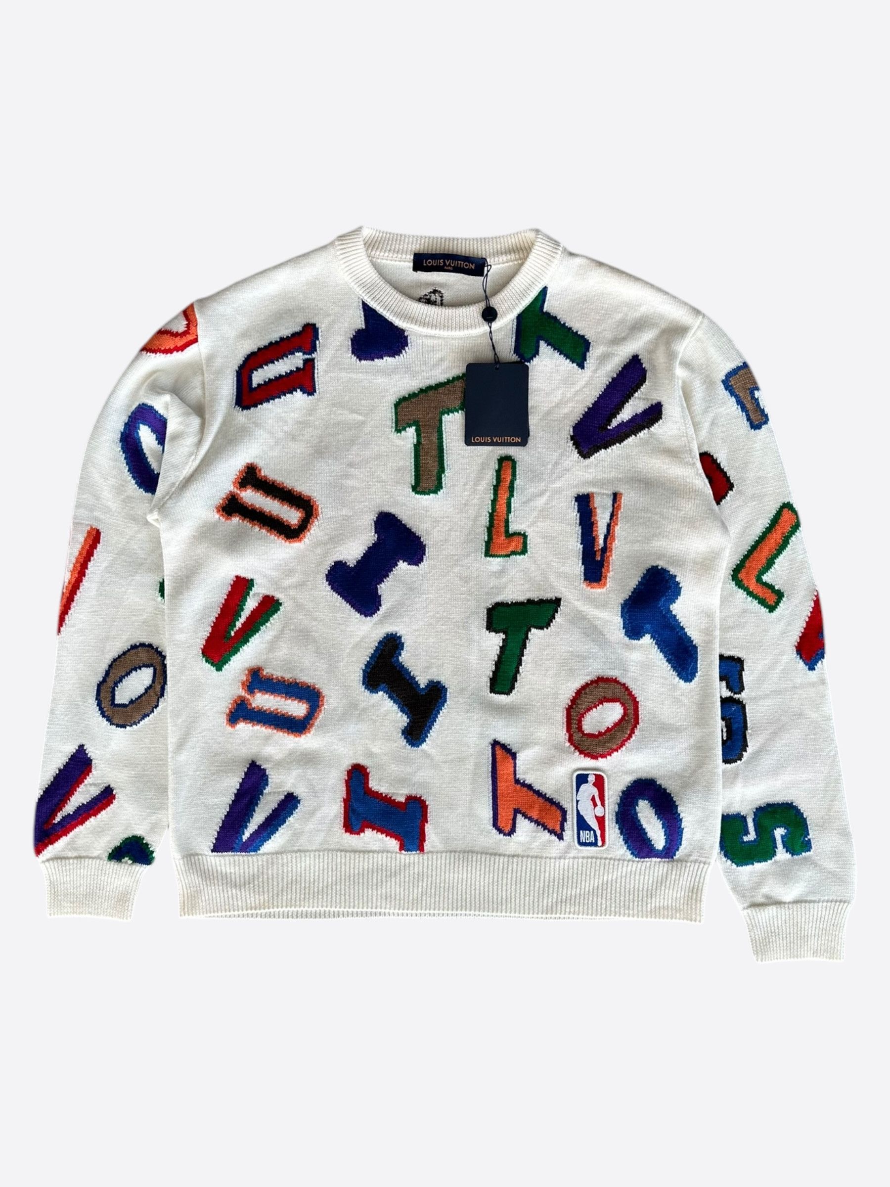 Louis Vuitton Louis Vuitton NBA White Multicolor Letter Wool Sweater Size US XL / EU 56 / 4 - 1 Thumbnail
