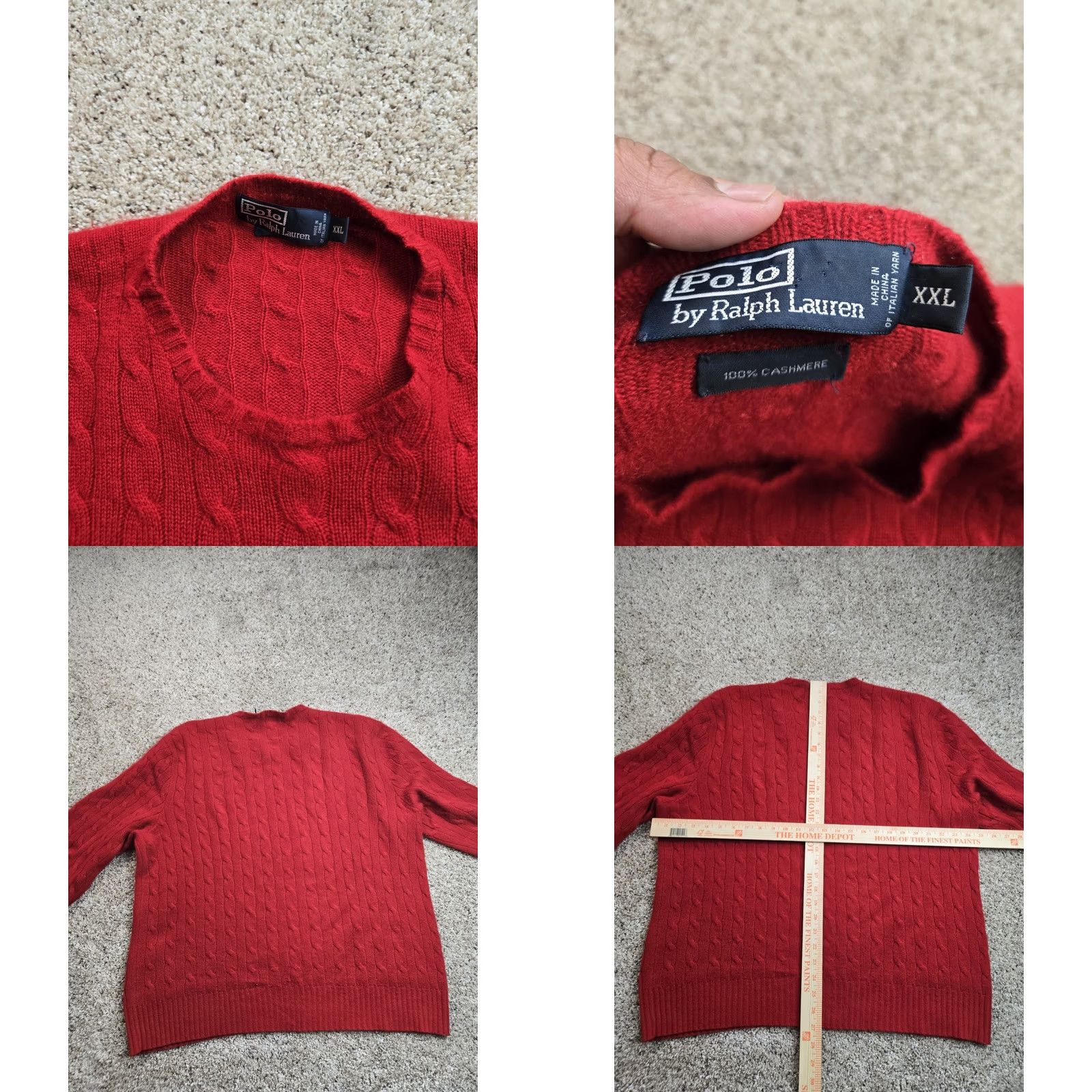 Polo Ralph Lauren Polo Ralph Lauren Cashmere Cable Knit Sweater 2XL Mens Red Long Sleeve Crew Neck Pullover Casual Adult Regular Knit Wool/ Cashmere Size US XXL / EU 58 / 5 - 8 Thumbnail