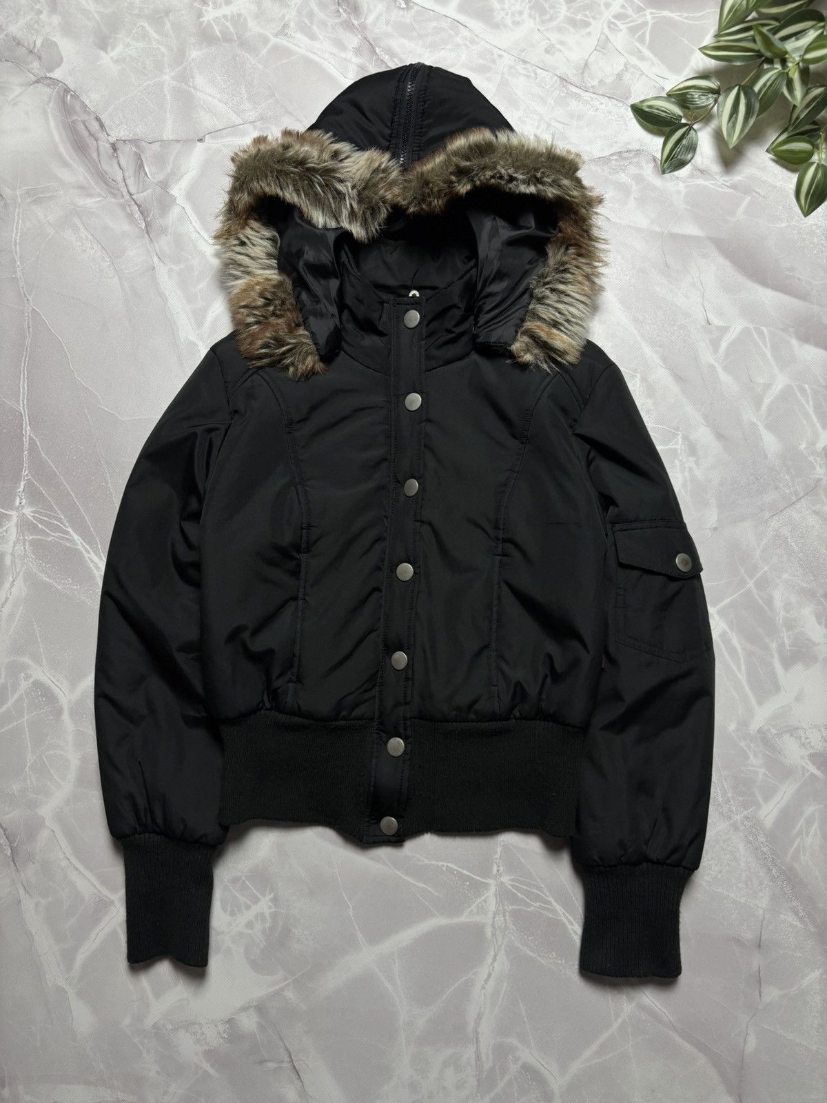 Other Womens VTG Y2K Cropped Bomber Jacket Faux Fur Babydoll Black Size S / US 4 / IT 40 - 1 Thumbnail