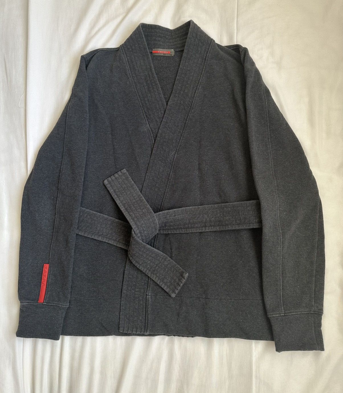 Prada Prada 00s Kimono cotton gray jacket red tab Size L / US 10 / IT 46 - 1 Thumbnail