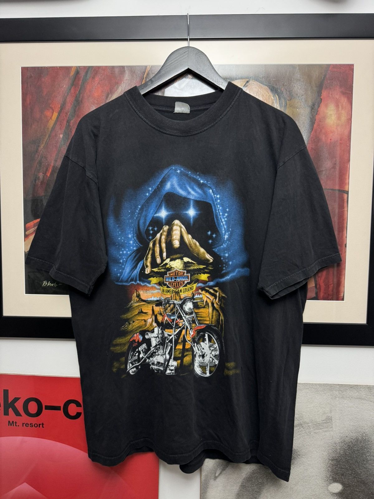 Vintage *Vintage 90s Motor Cycles American Tee Wizard Print Rare Size US L / EU 52-54 / 3 - 1 Thumbnail
