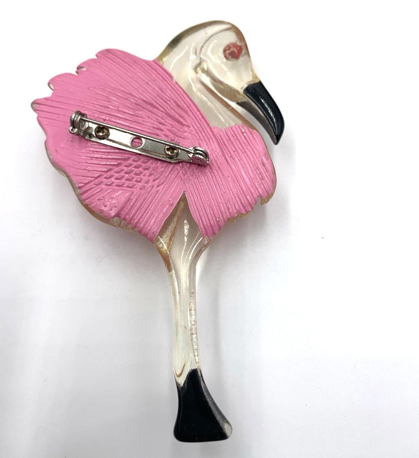 Other Flamingo Reverse Etched Pink Black Large Brooch Lucite Bird Size ONE SIZE - 3 Thumbnail