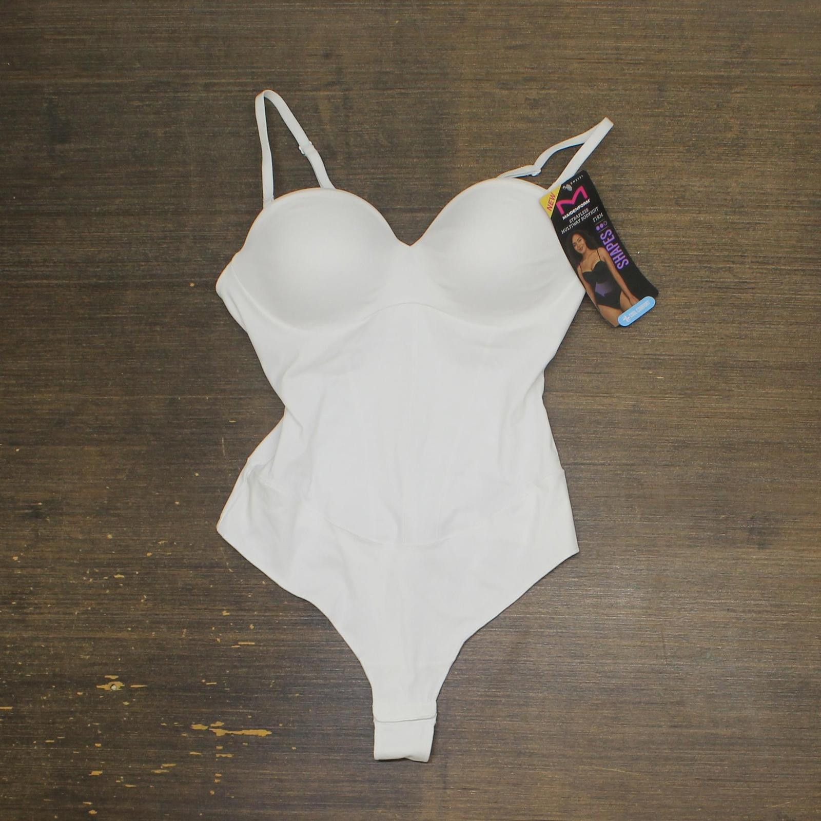 Designer Maidenform Tummy Shaping Multiway Thong Bodysuit White M, Women's (Size 32)