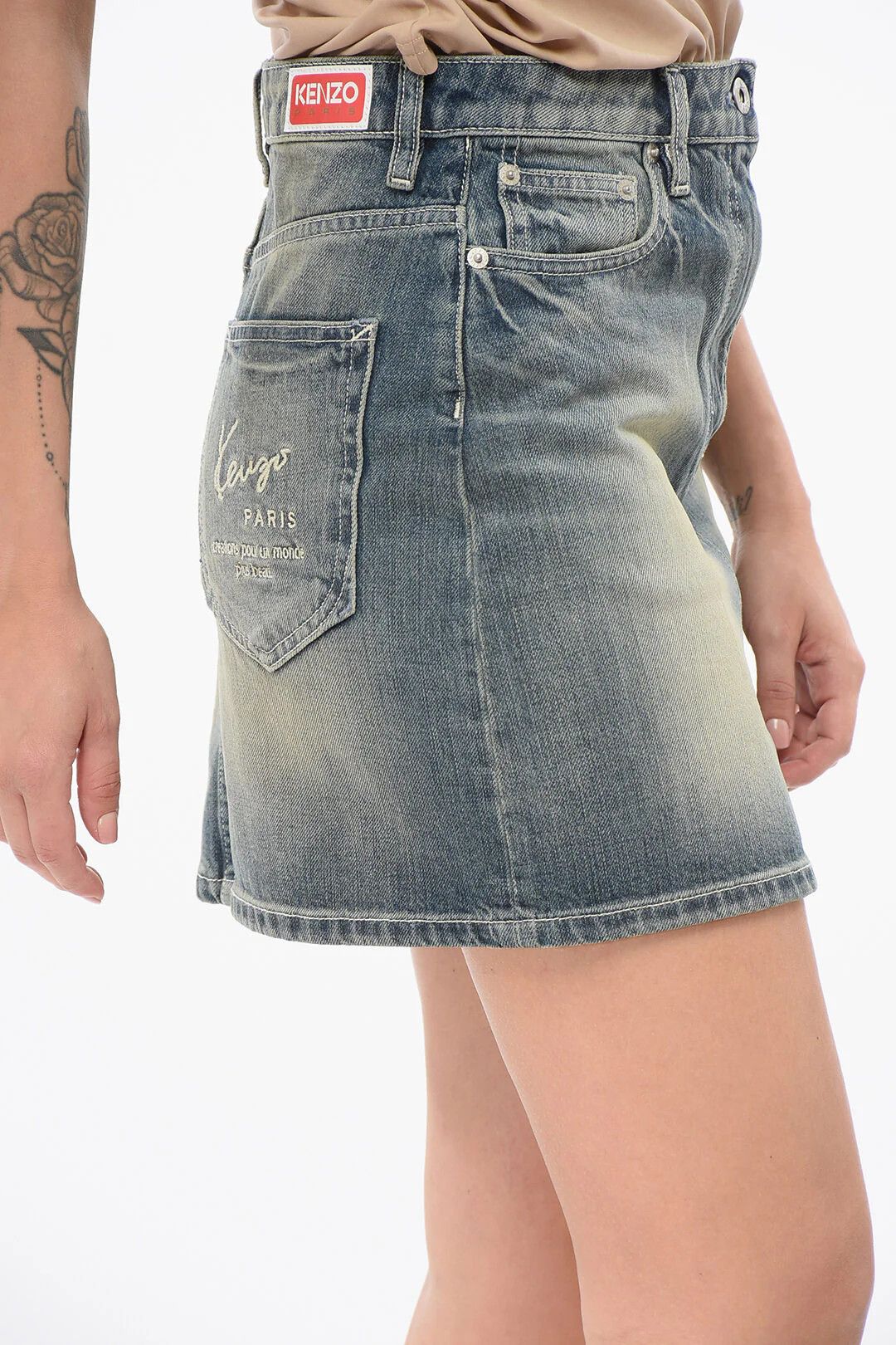 Kenzo og1mm0426 Vintage-Wash Denim Mini Skirt in Blue Size 28" / US 6 / IT 42 - 3 Thumbnail