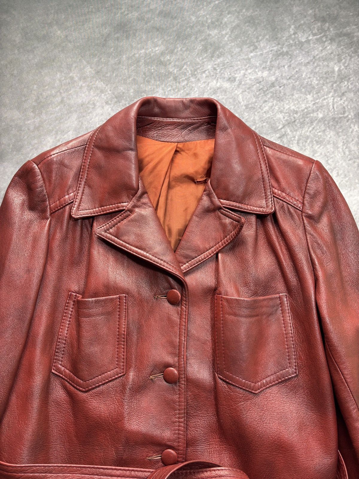 Vintage 70s Vintage Leather Jacket Belted Cropped Red Olympic Womens Size XXL / US 16-18 / IT 52-54 - 16 Thumbnail