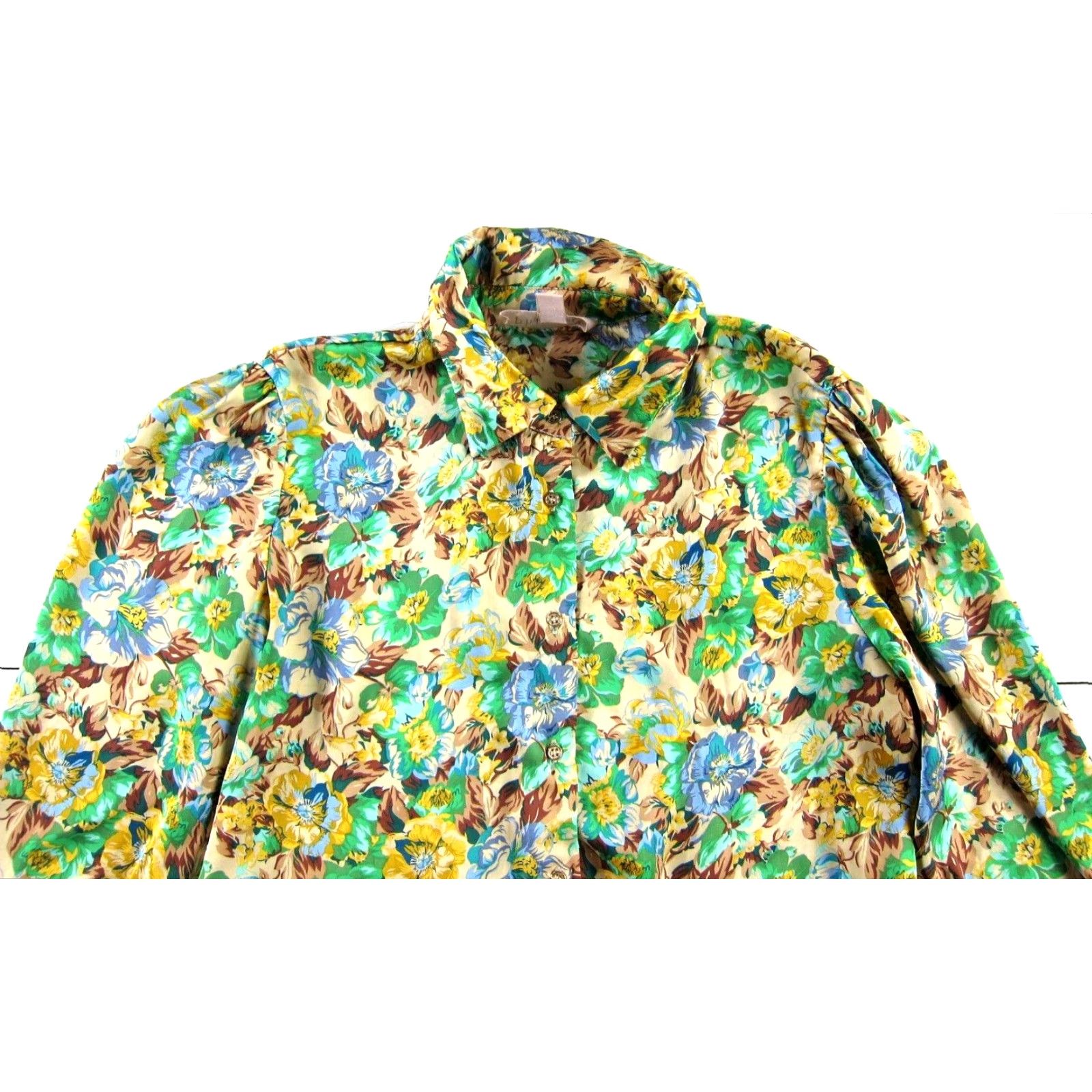 Vintage Philosophy Green Floral Silky Button Up Long Sleeve Blouse S Size S / US 4 / IT 40 - 4 Thumbnail