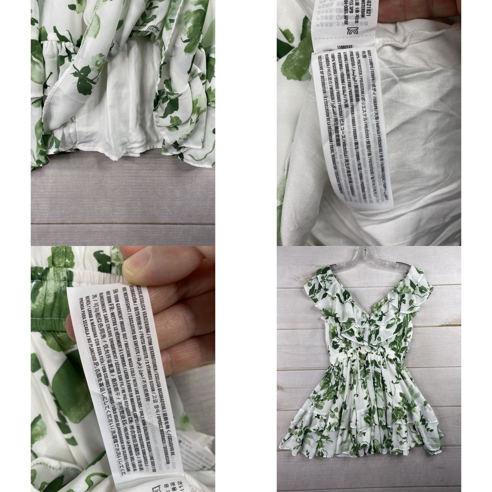 Abercrombie & Fitch Dress Short Sleeve Floral Ruffle V-Neck Petite Green  Multicolor Lined Smocked Mini