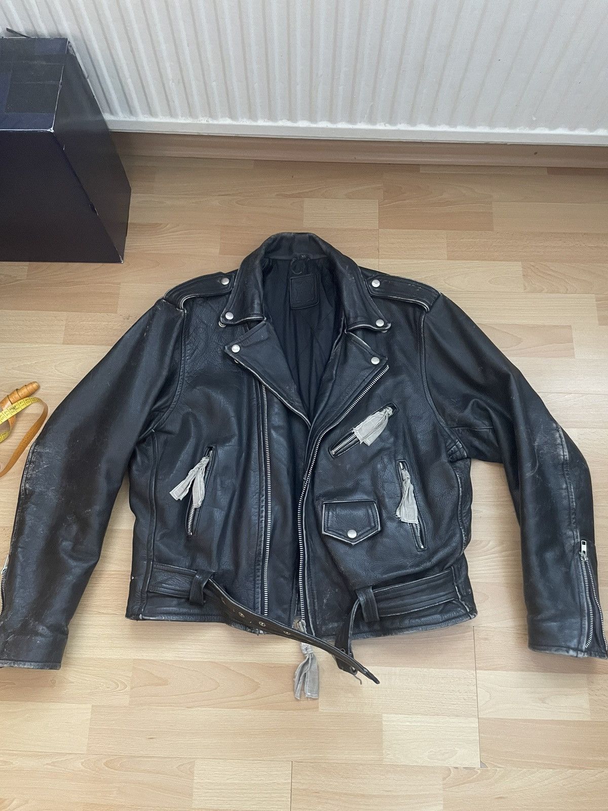 Vintage Vintage Black leather biker Jacket Size US XL / EU 56 / 4 - 4 Thumbnail
