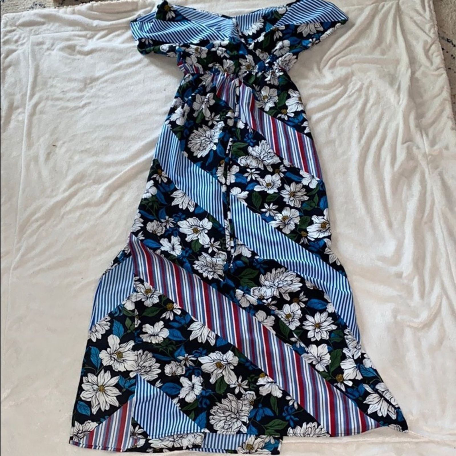 floral maxi dress for wedding guest Elegant Floral Midi Dress for Warm Weather, Blue / S
