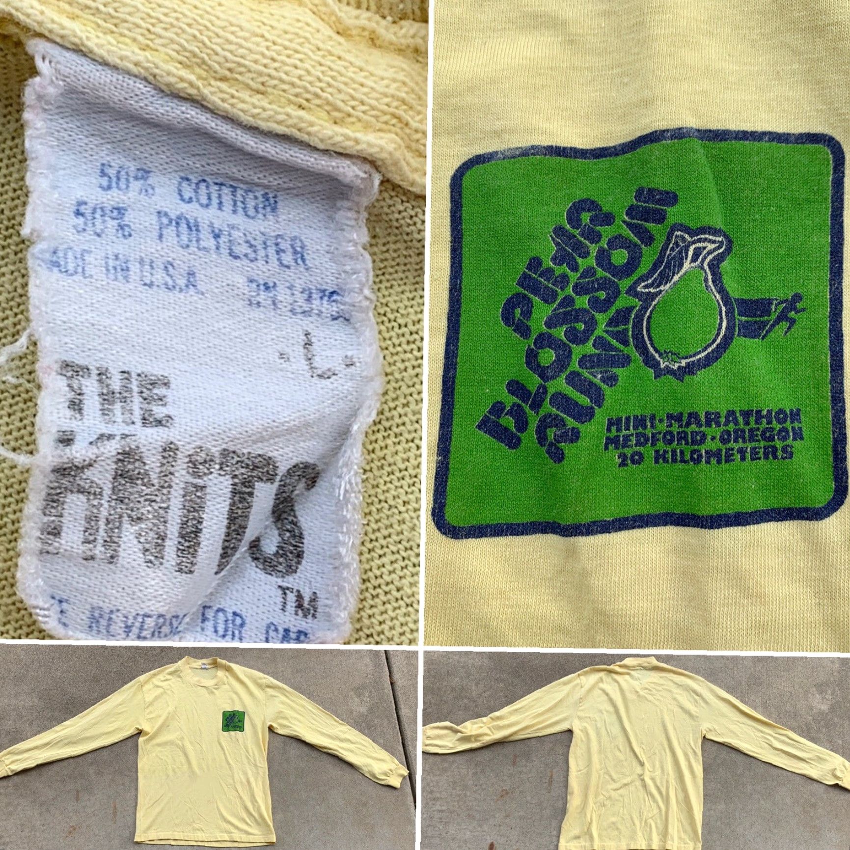 Vintage VINTAGE The Knits Shirt Mens 70s 80s Pear Blossom Run Mini Marathon Medford Oregon T Shirt Yellow Cotton Blend Long Sleeve Graphic Tee Size US L / EU 52-54 / 3 - 3 Thumbnail