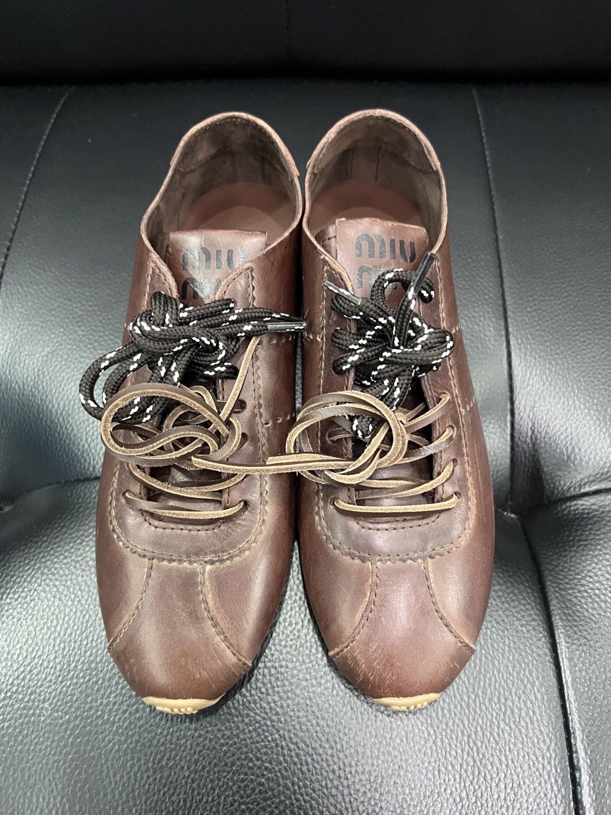 Miu Miu Miu Miu SS26 Plume Distressed Leather Sneakers Size US 6.5 / IT 36.5 - 10 Thumbnail