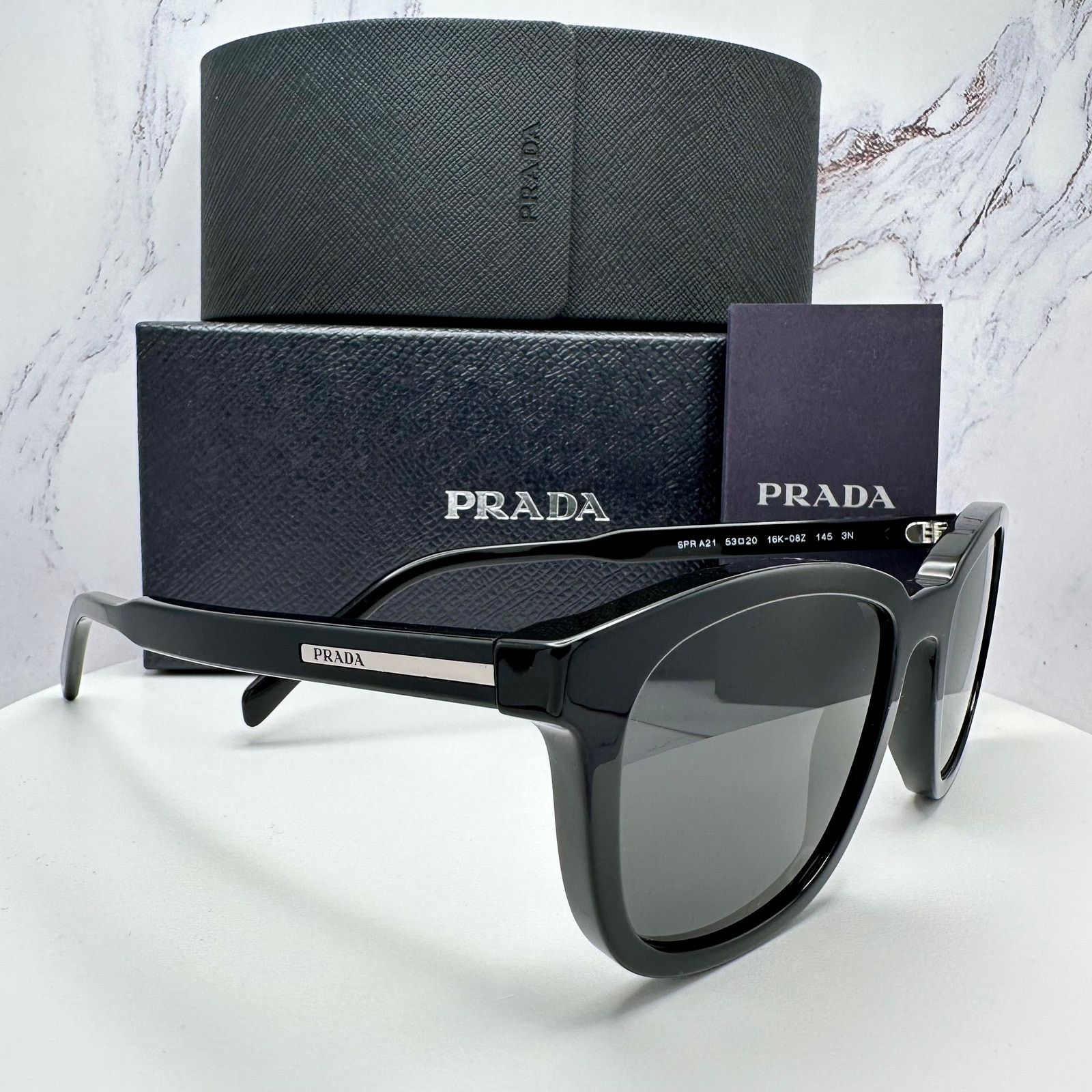 Prada New PRADA Sunglasses Black Acetate Square Silver Metal Size ONE SIZE - 6 Thumbnail
